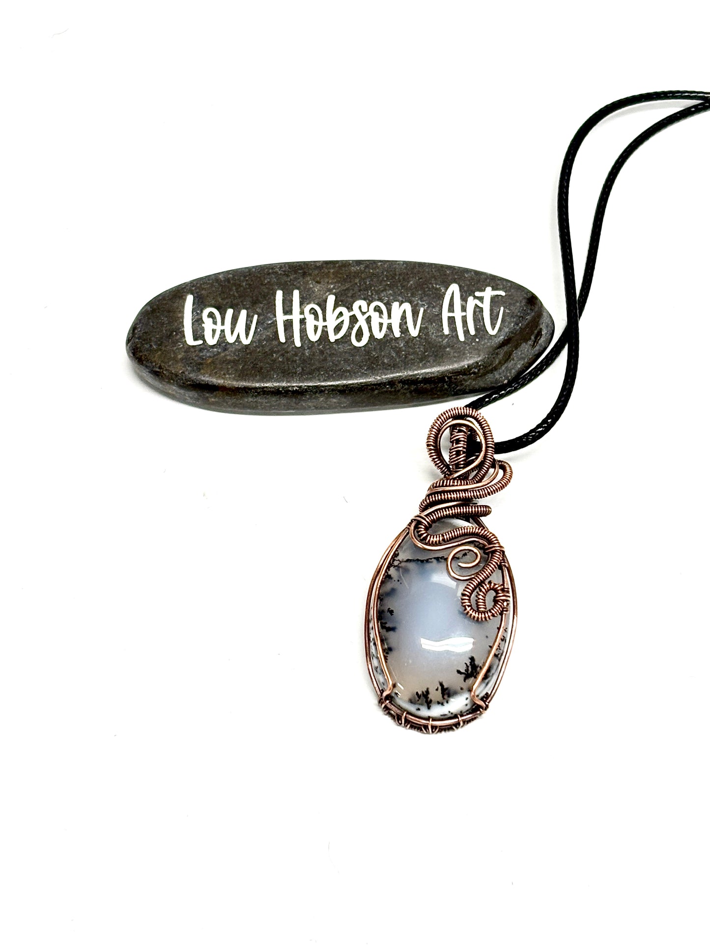 HANDMADE Dendritic Agate Wire Wrapped Copper Pendant Necklace, Artisan Jewelry gift for Her