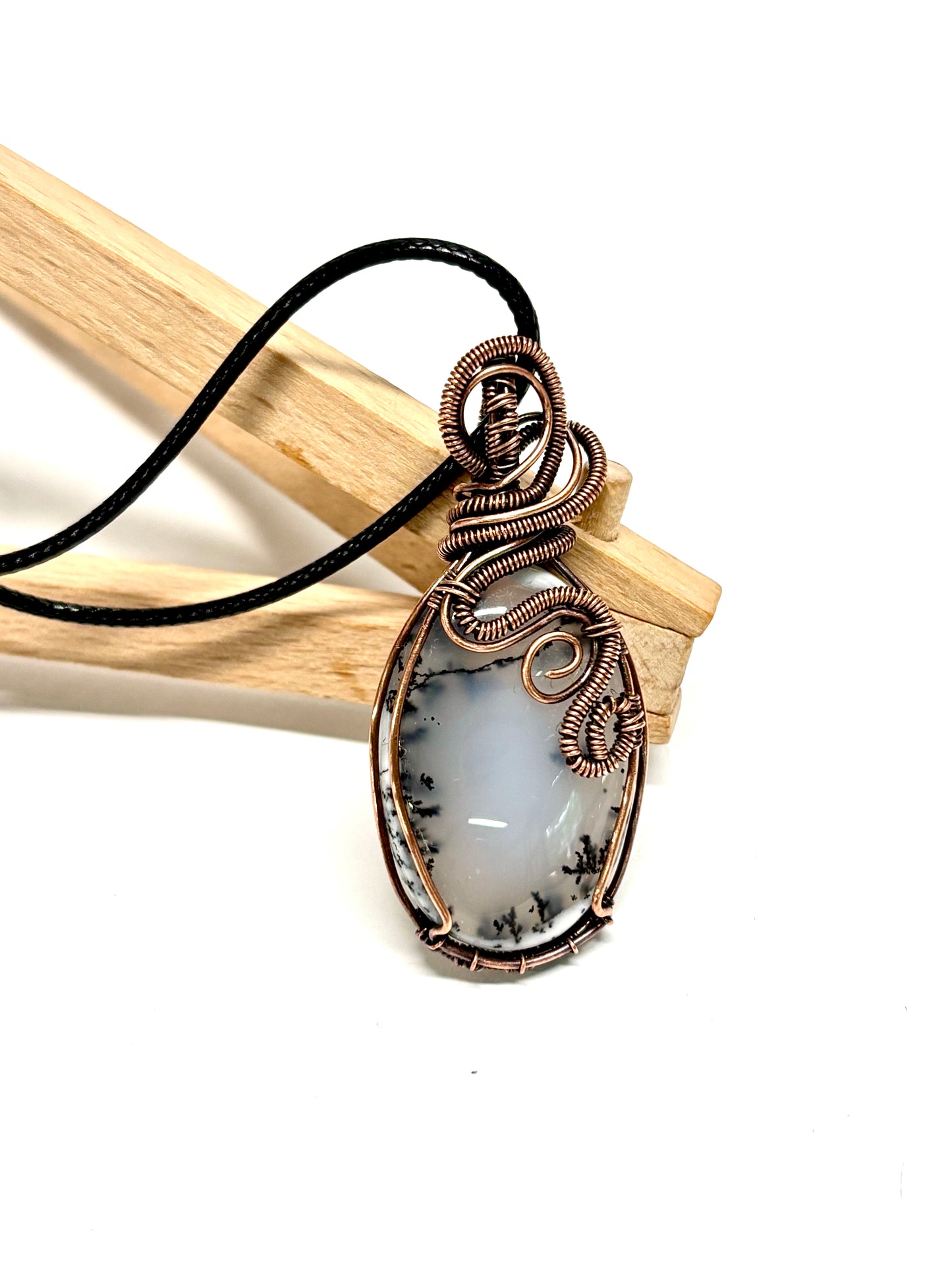 HANDMADE Dendritic Agate Wire Wrapped Copper Pendant Necklace, Artisan Jewelry gift for Her