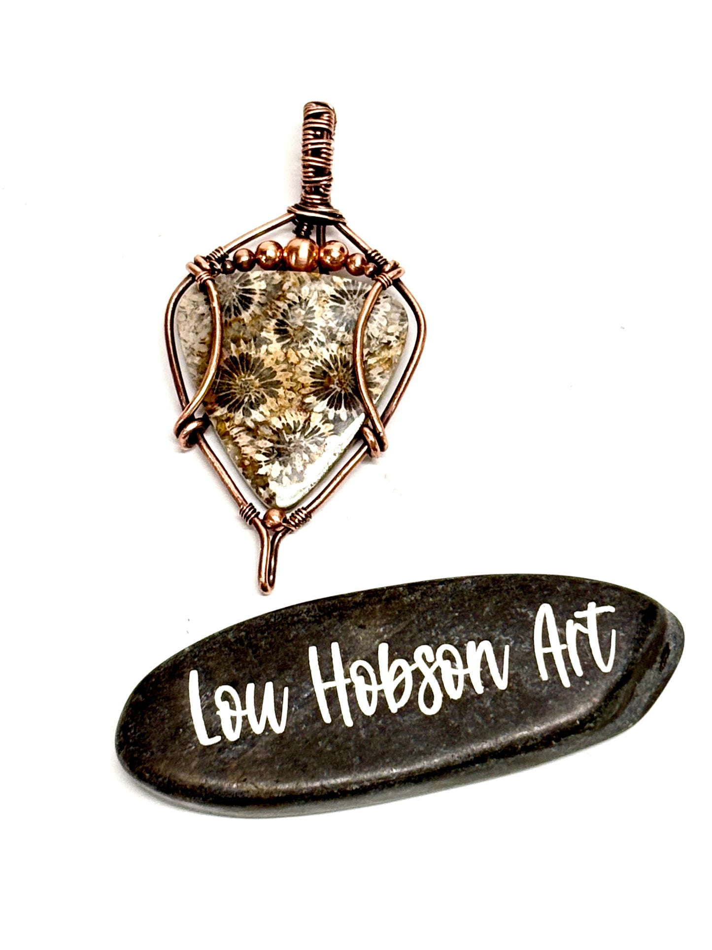 HANDMADE Coral Fossil Wire Wrapped Copper Unisex Pendant Necklace, Artisan Jewelry Gift Him or Her, Adjustable Leather Cord, Layering Choker