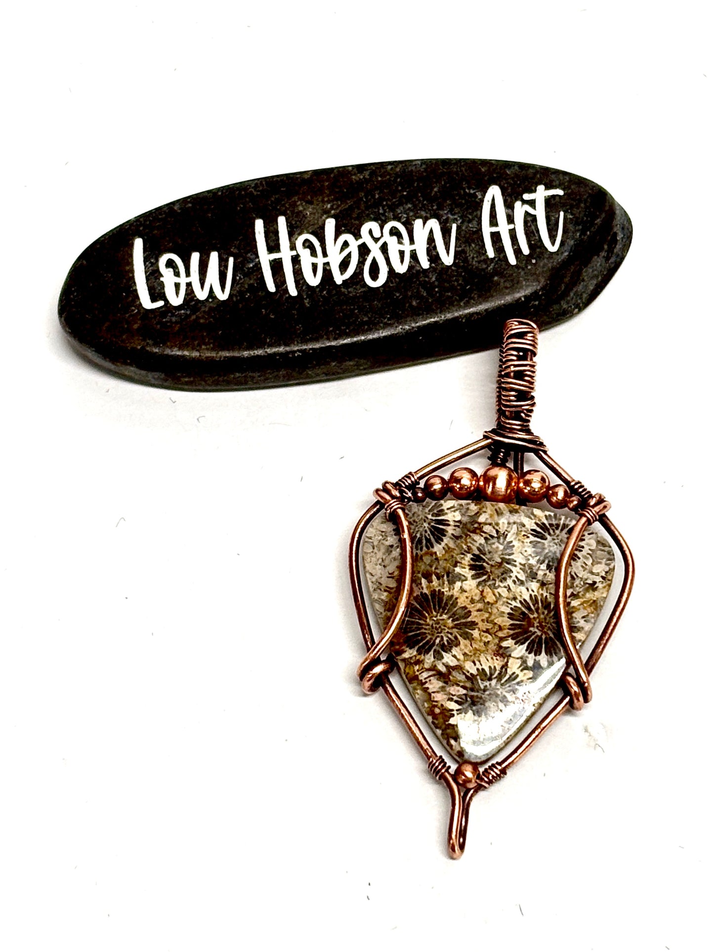 HANDMADE Coral Fossil Wire Wrapped Copper Unisex Pendant Necklace, Artisan Jewelry Gift Him or Her, Adjustable Leather Cord, Layering Choker