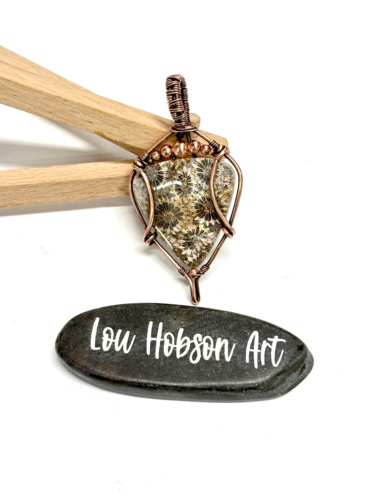 HANDMADE Coral Fossil Wire Wrapped Copper Unisex Pendant Necklace, Artisan Jewelry Gift Him or Her, Adjustable Leather Cord, Layering Choker