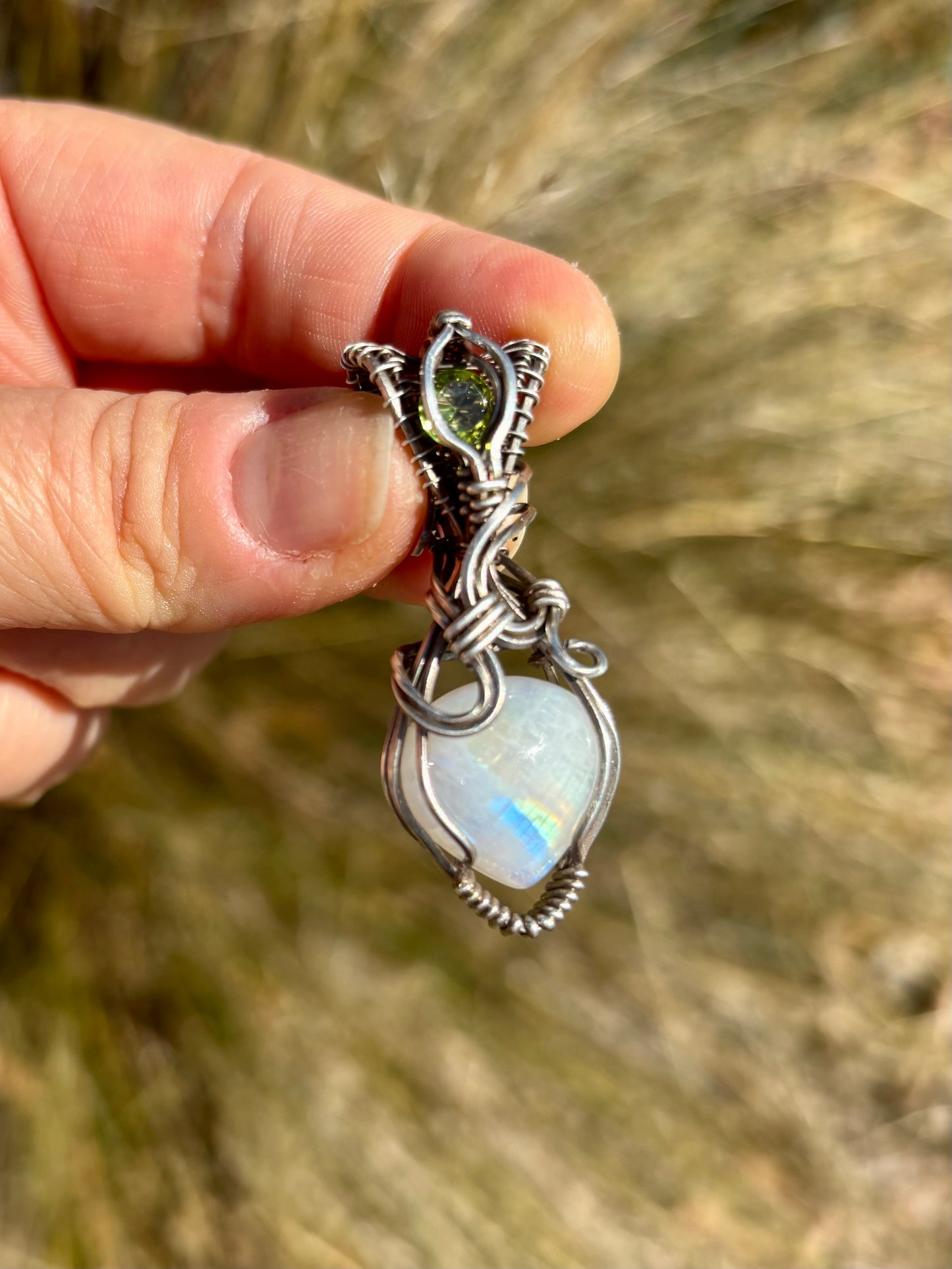 Rainbow Moonstone and Sterling Silver Pendant