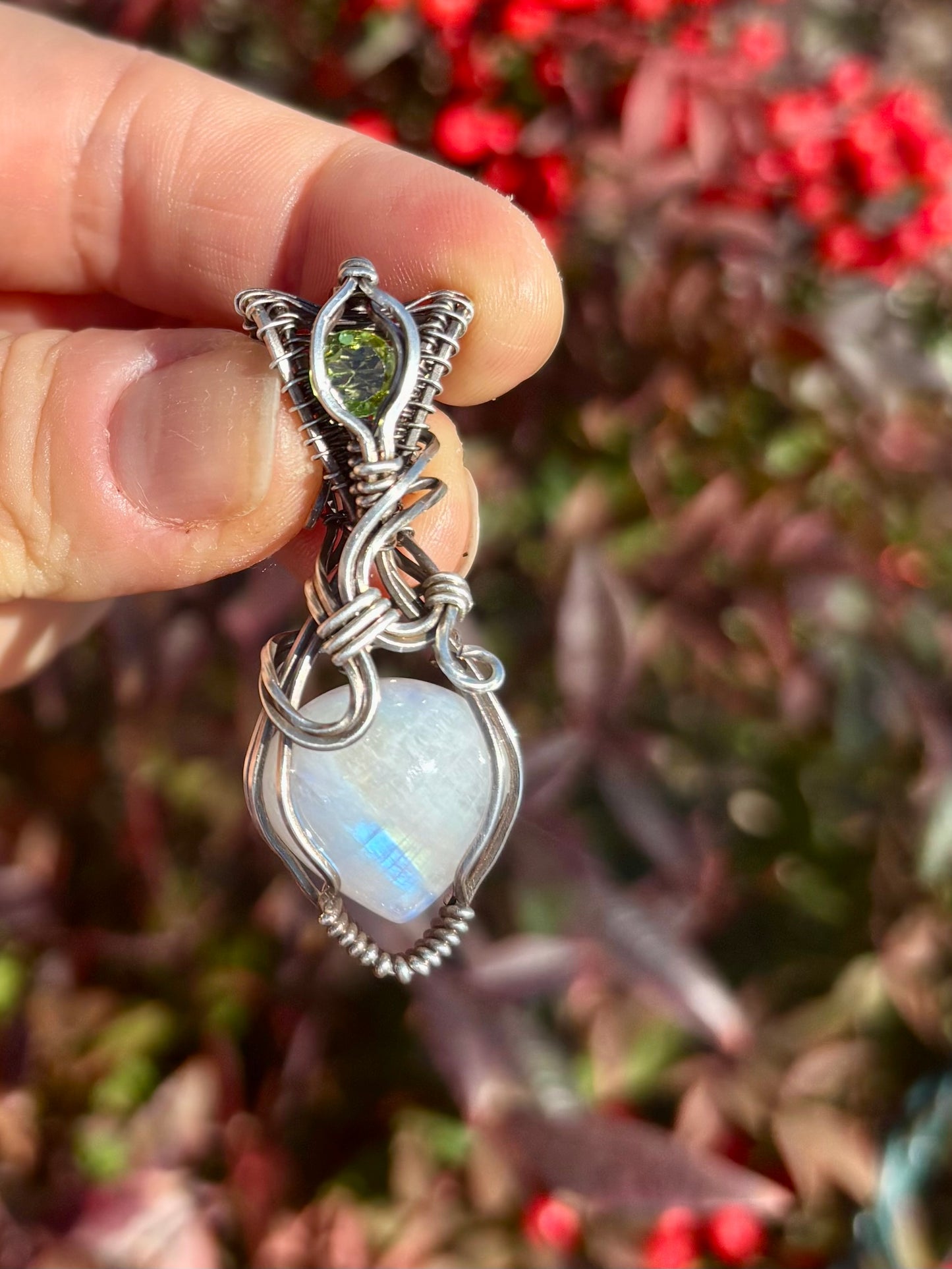 Rainbow Moonstone and Sterling Silver Pendant