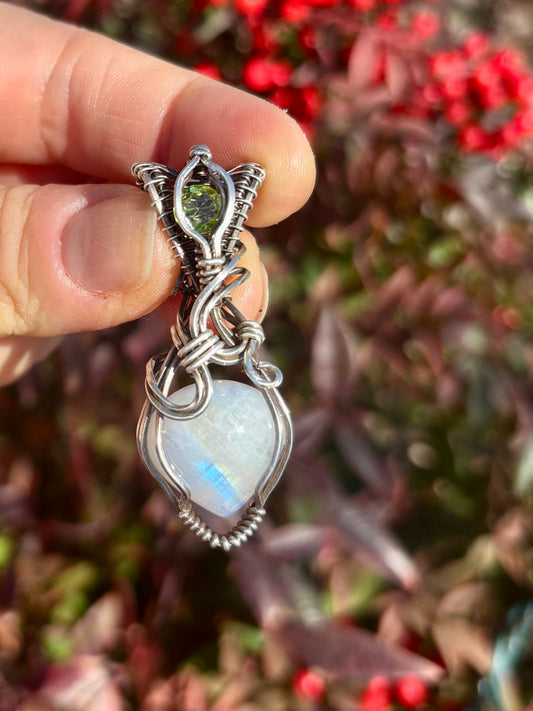 Rainbow Moonstone and Sterling Silver Pendant