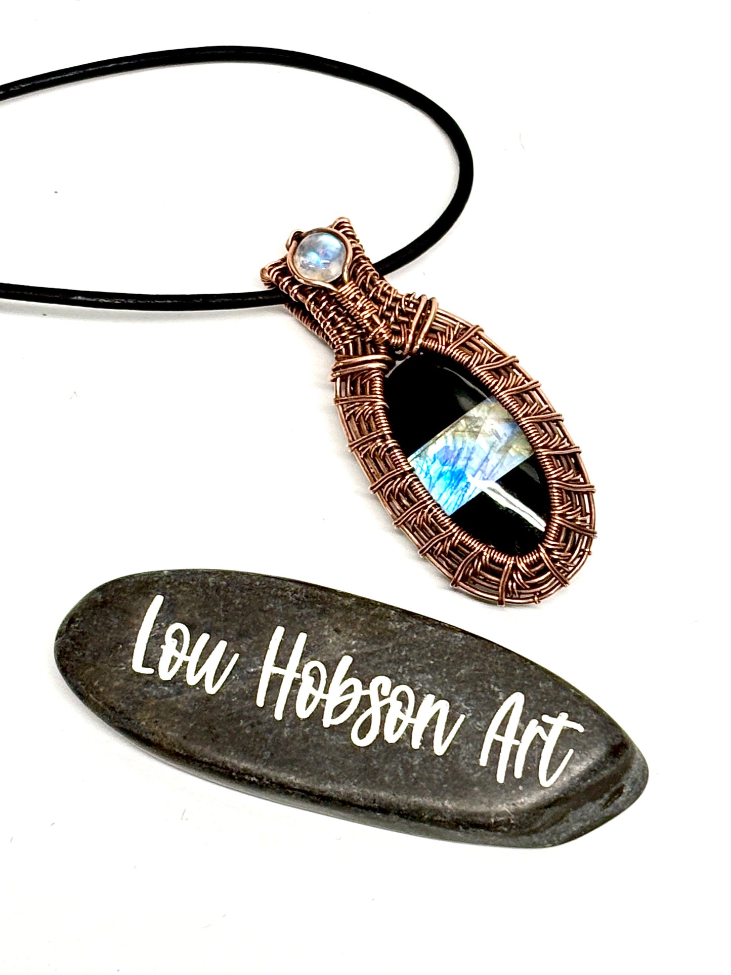 HANDMADE Moonstone Doublet Wire Wrap Copper Statement Pendant, Artisan Jewelry Gift For Her