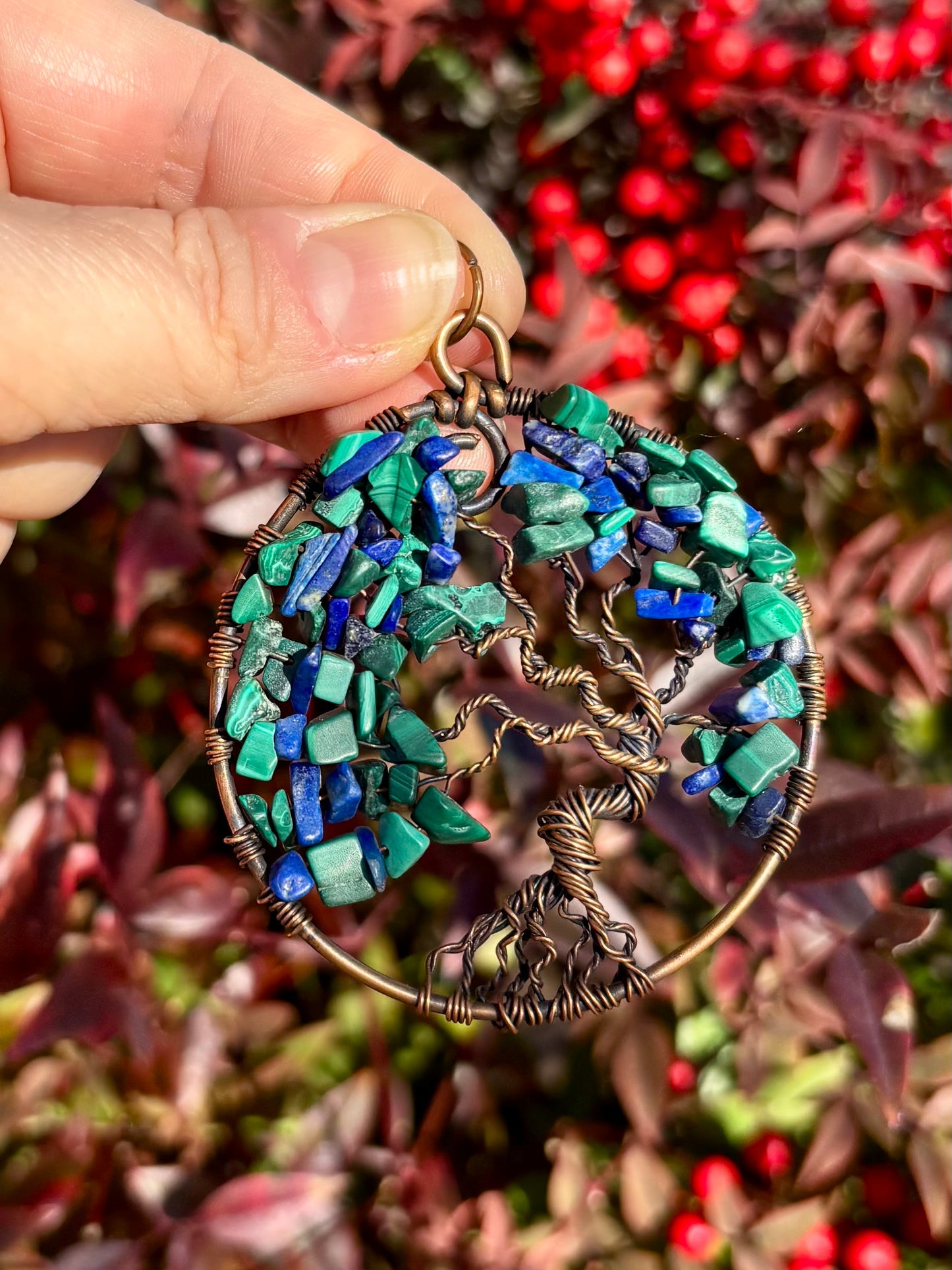 Malachite and Azurite Tree of Life Pendant