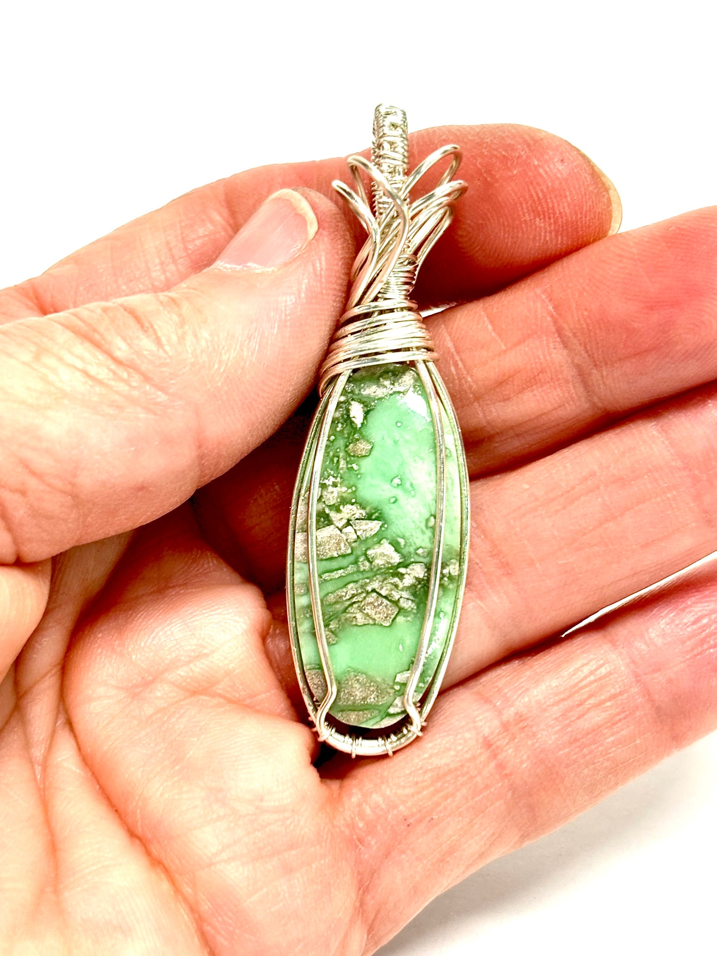 HANDMADE Variscite Wire Wrapped Elegant Pendant, Artisan Jewelry Gift for Her