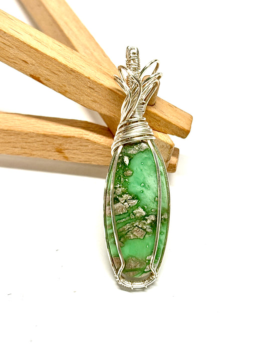 HANDMADE Variscite Wire Wrapped Elegant Pendant, Artisan Jewelry Gift for Her