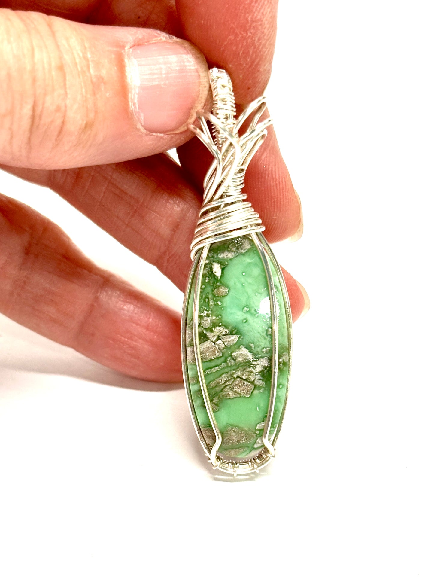 HANDMADE Variscite Wire Wrapped Elegant Pendant, Artisan Jewelry Gift for Her