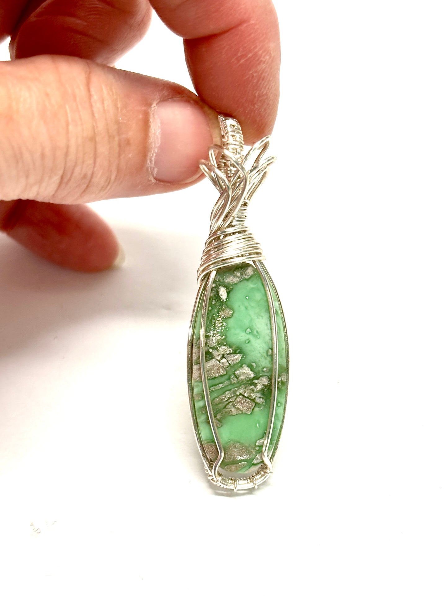 HANDMADE Variscite Wire Wrapped Elegant Pendant, Artisan Jewelry Gift for Her