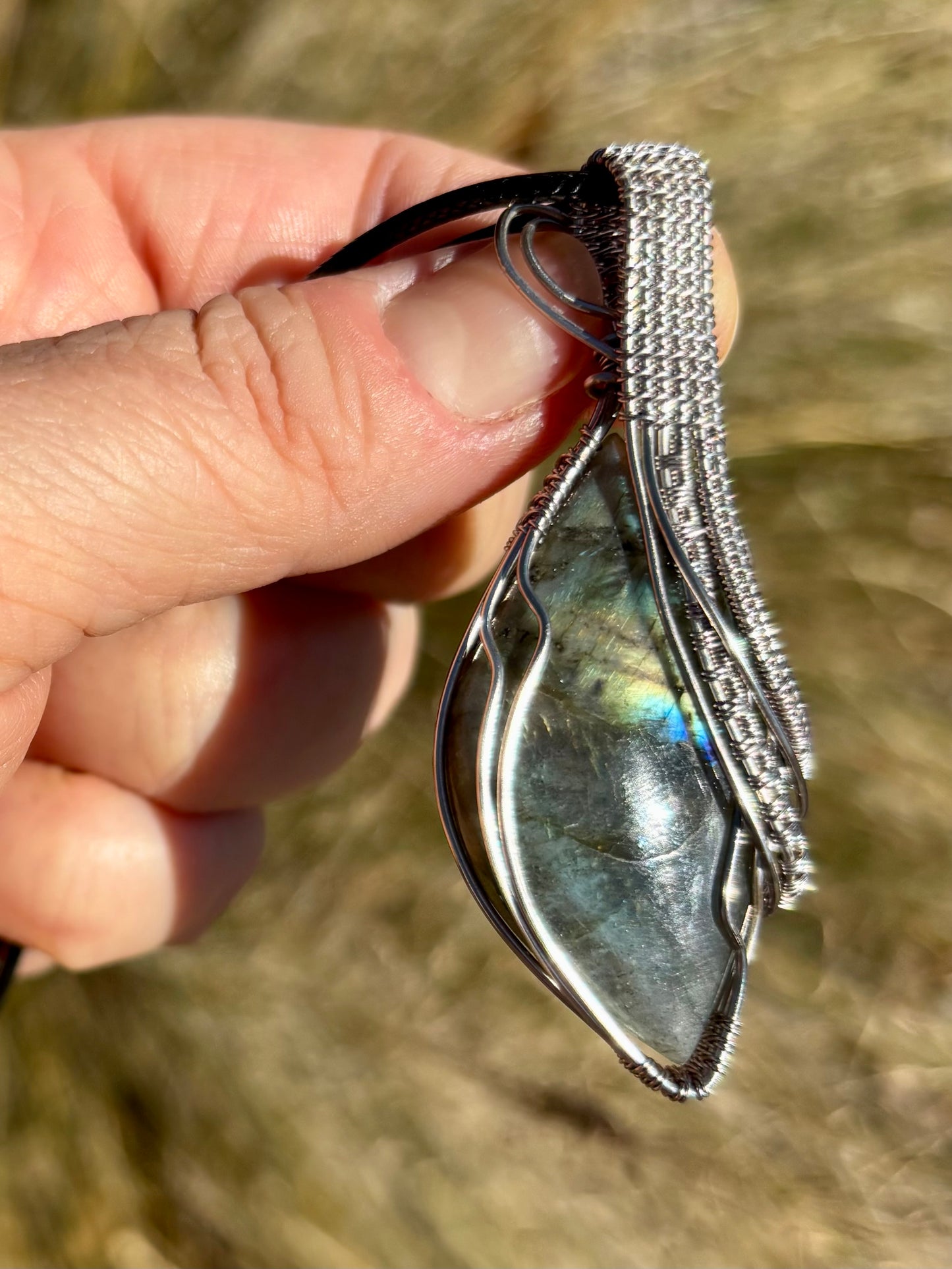 Labradorite and Titanium Filled Wire Pendant