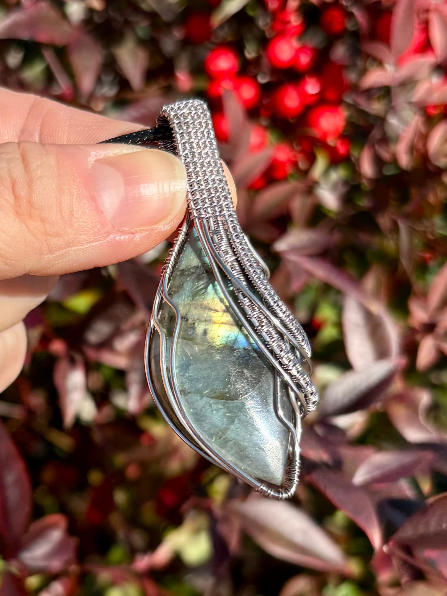 Labradorite and Titanium Filled Wire Pendant