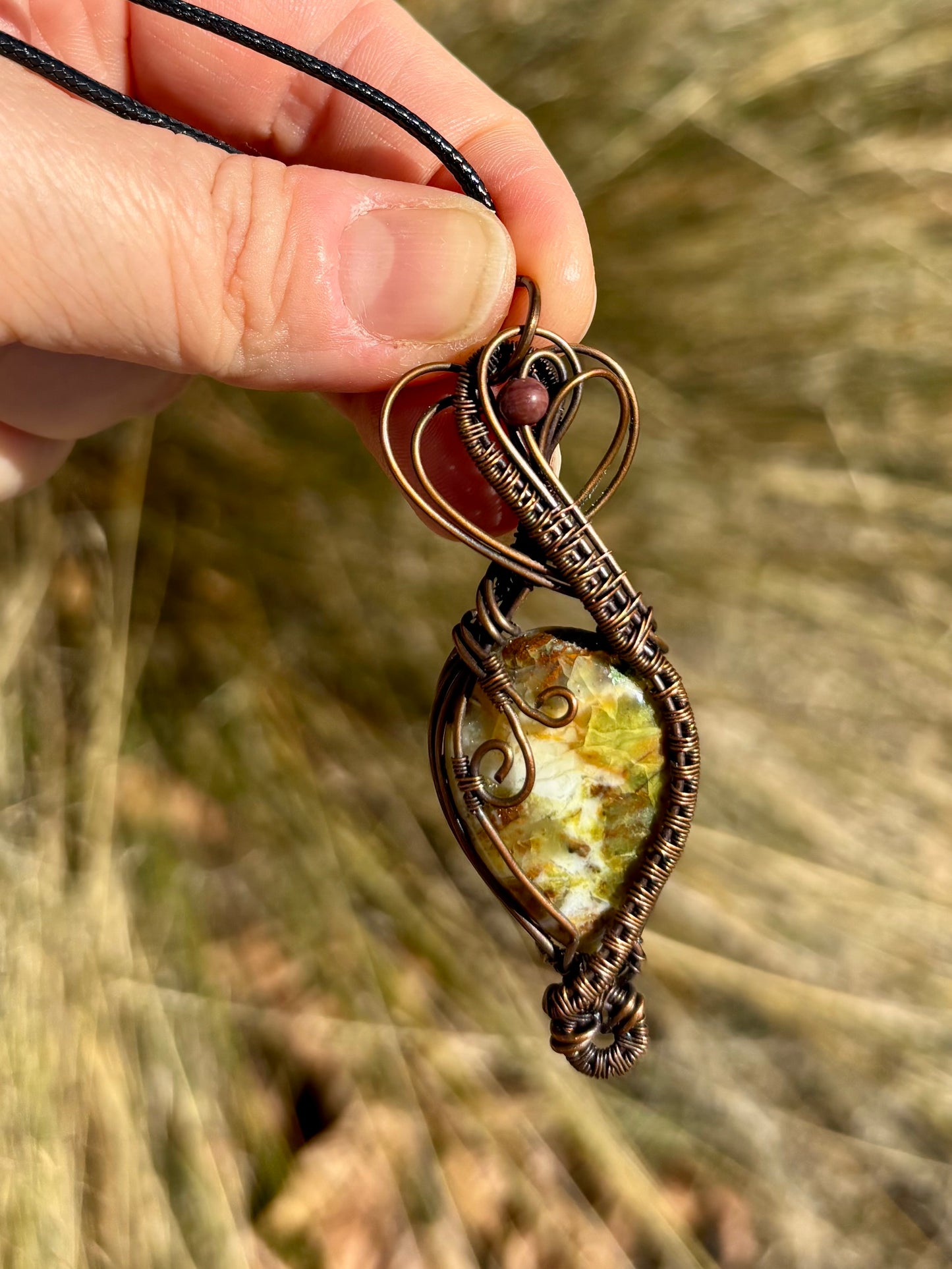 Green Opal and Copper Pendant