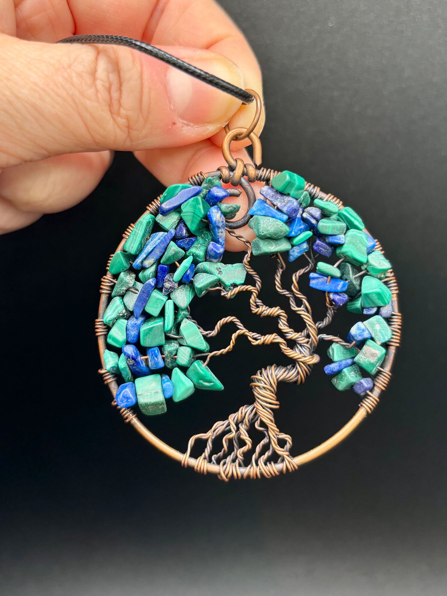 Malachite and Azurite Tree of Life Pendant