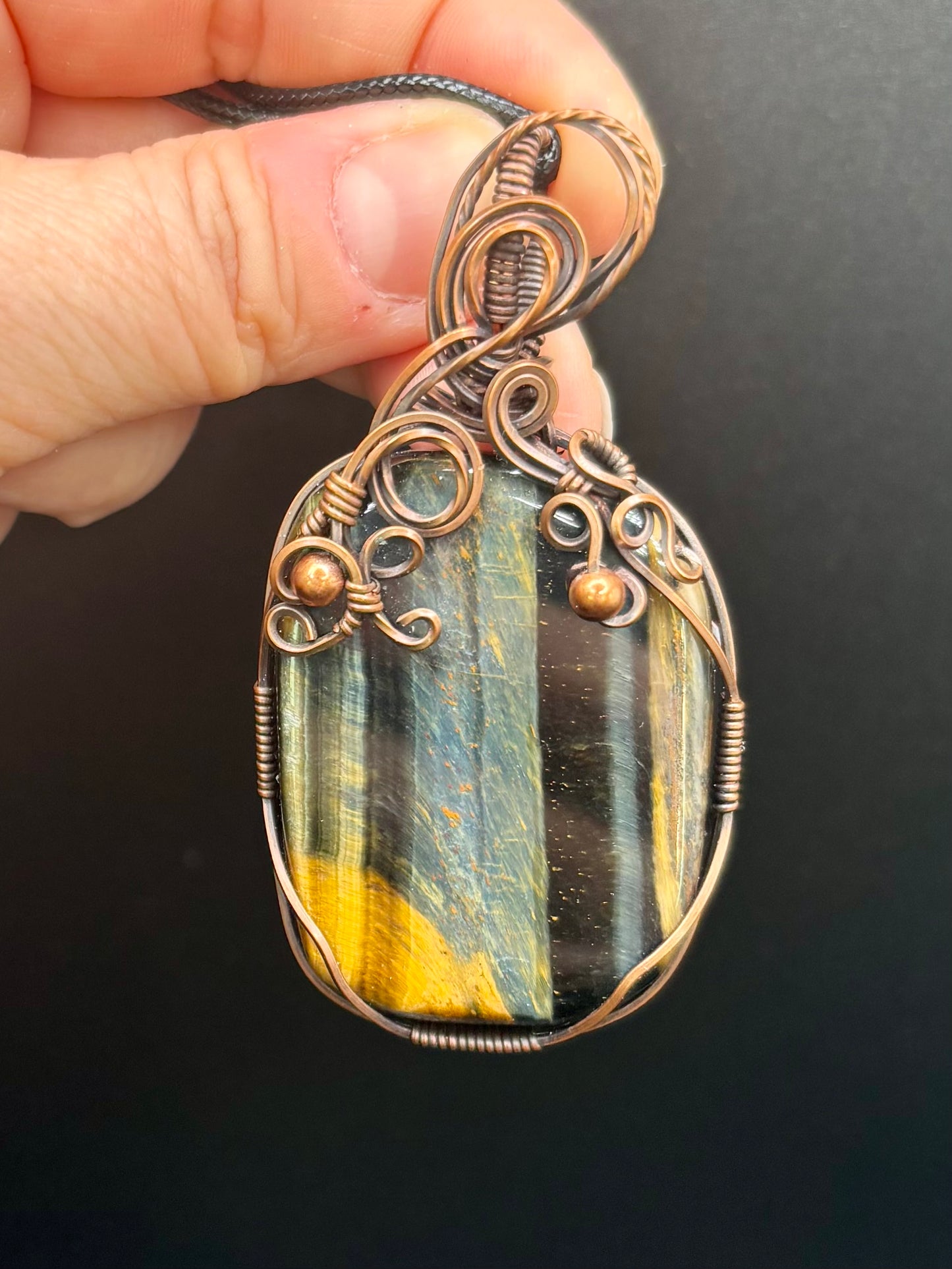 Blue Tiger Eye and Copper Pendant