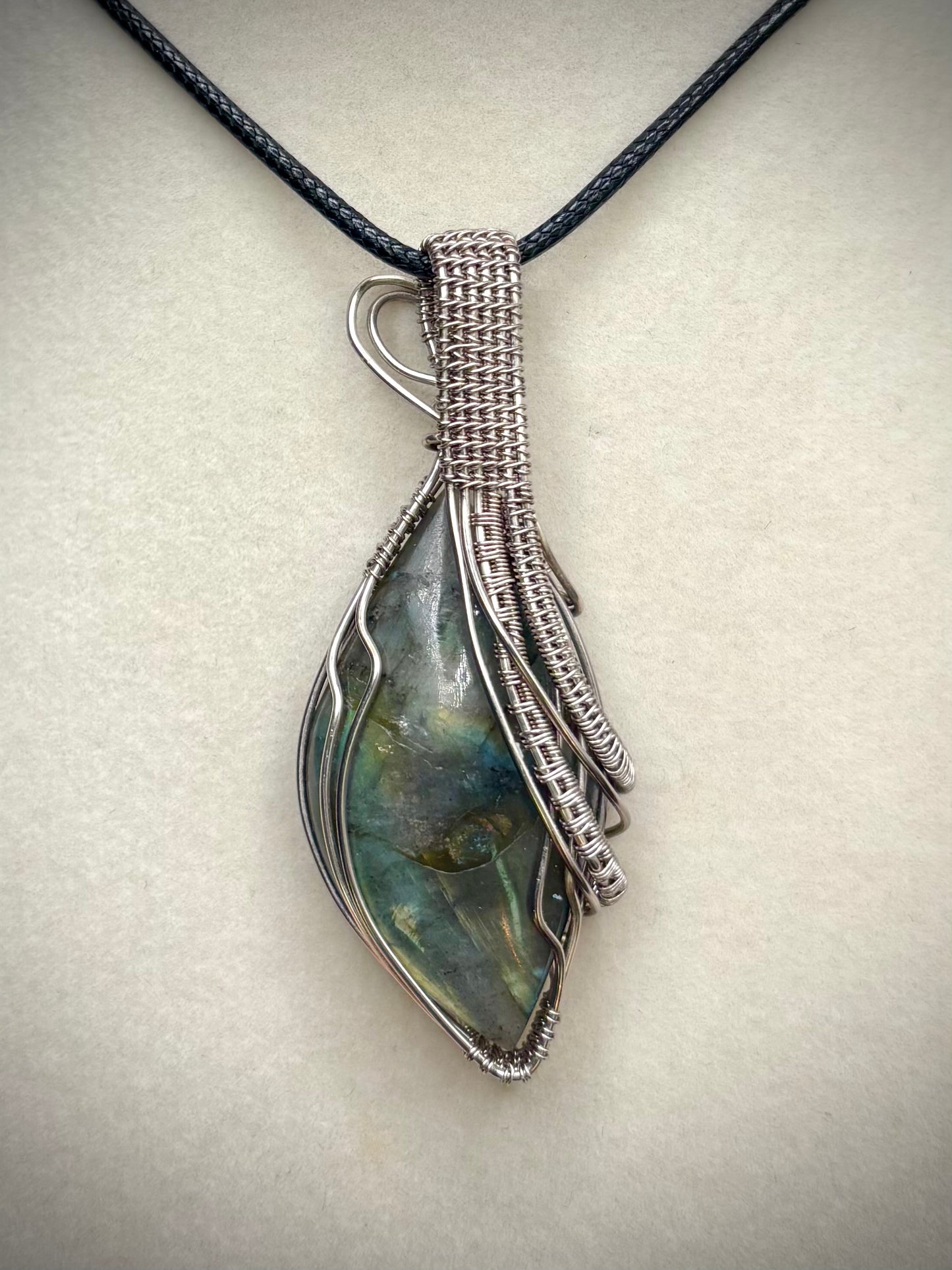 Labradorite and Titanium Filled Wire Pendant