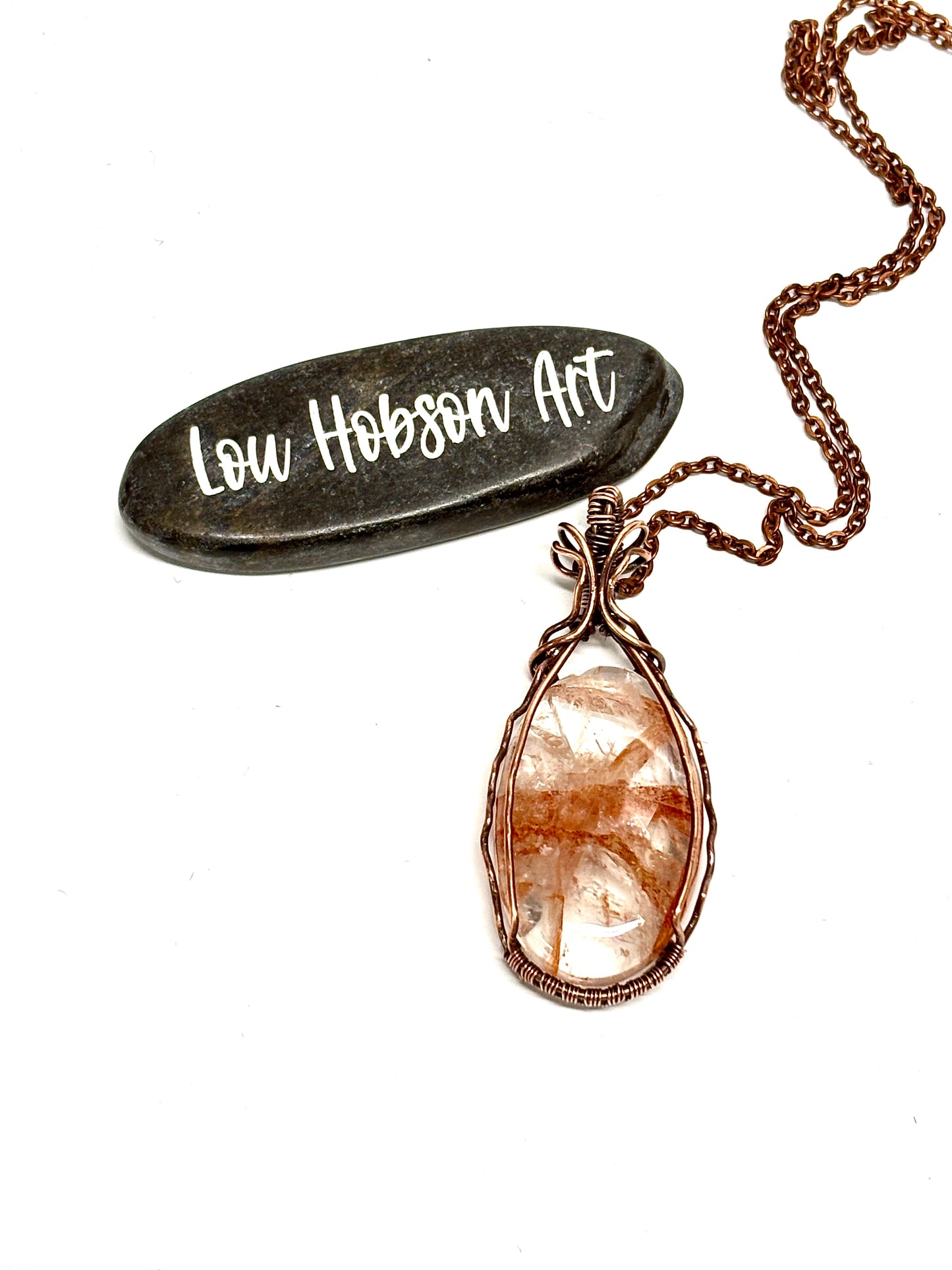 HANDMADE Fire Quartz Wire Wrapped Copper Artistic Pendant, Artisan Jewelry Gift for Her