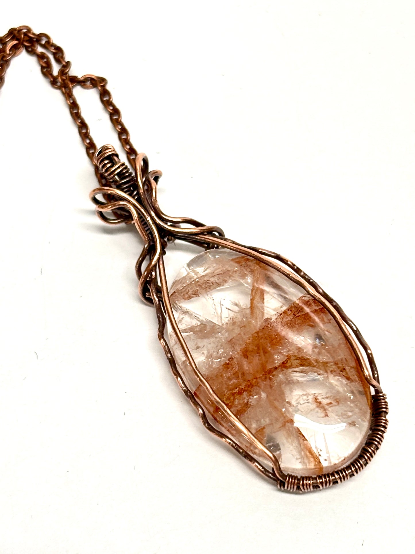 HANDMADE Fire Quartz Wire Wrapped Copper Artistic Pendant, Artisan Jewelry Gift for Her