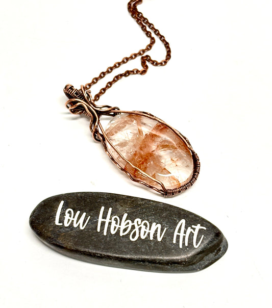 HANDMADE Fire Quartz Wire Wrapped Copper Artistic Pendant, Artisan Jewelry Gift for Her