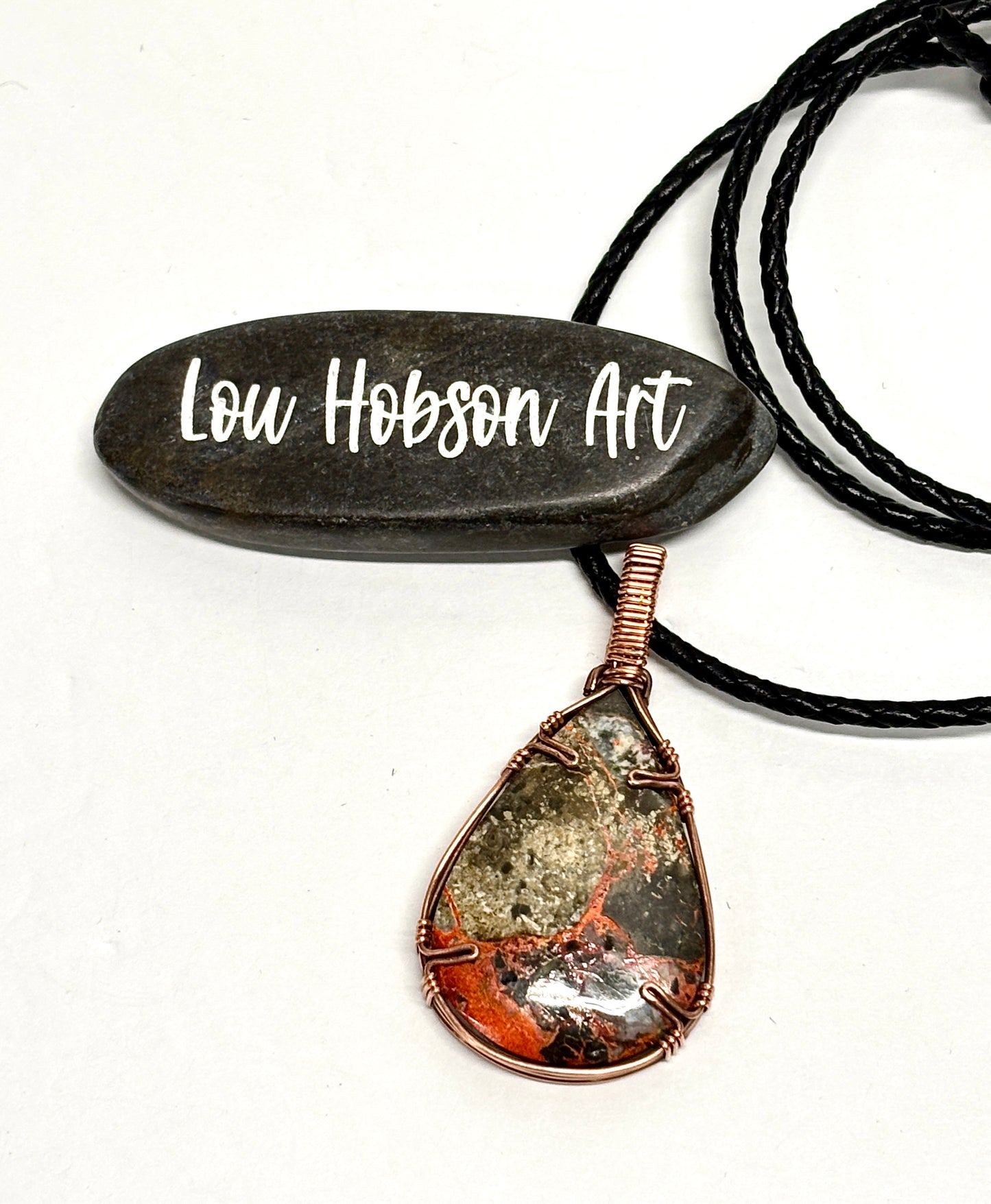 HANDMADE Lava Flow Jasper Wire Wrapped Copper Pendant Necklace, Handcrafted Artisan Unisex Jewelry for Him or Her
