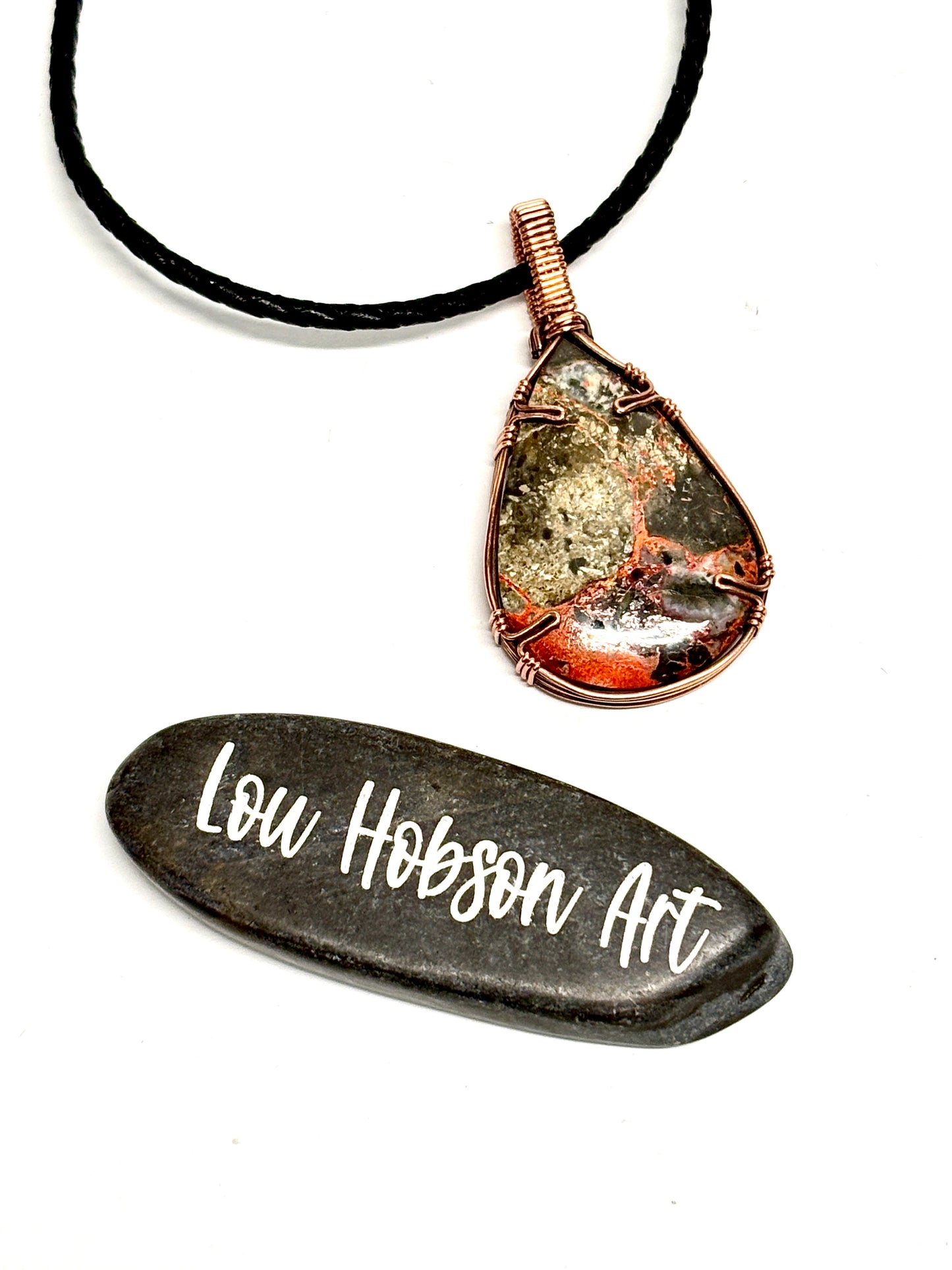 HANDMADE Lava Flow Jasper Wire Wrapped Copper Pendant Necklace, Handcrafted Artisan Unisex Jewelry for Him or Her