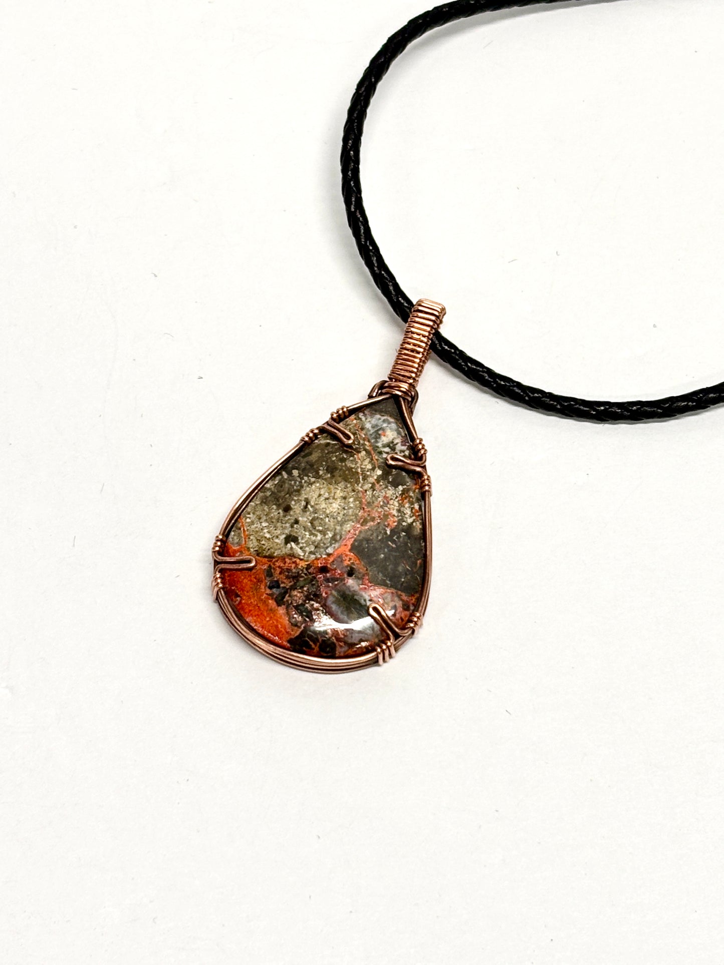 HANDMADE Lava Flow Jasper Wire Wrapped Copper Pendant Necklace, Handcrafted Artisan Unisex Jewelry for Him or Her