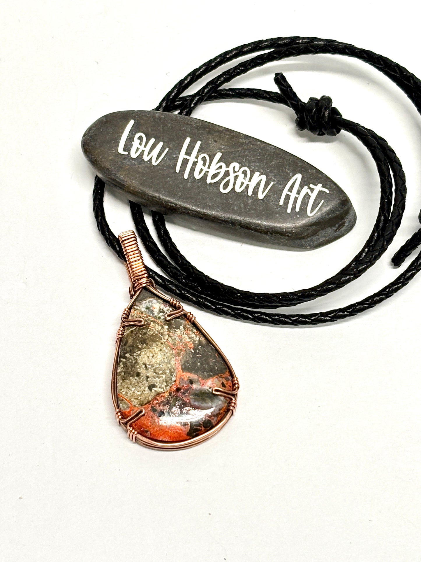 HANDMADE Lava Flow Jasper Wire Wrapped Copper Pendant Necklace, Handcrafted Artisan Unisex Jewelry for Him or Her