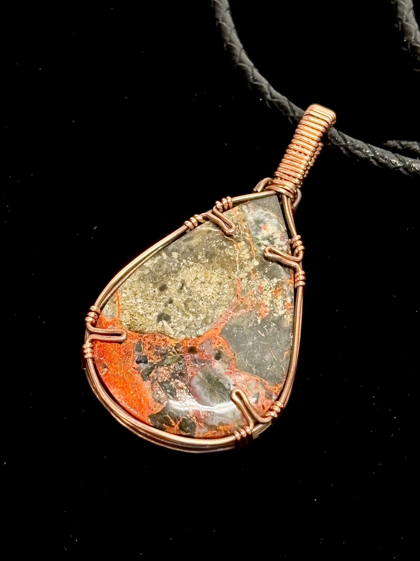 HANDMADE Lava Flow Jasper Wire Wrapped Copper Pendant Necklace, Handcrafted Artisan Unisex Jewelry for Him or Her