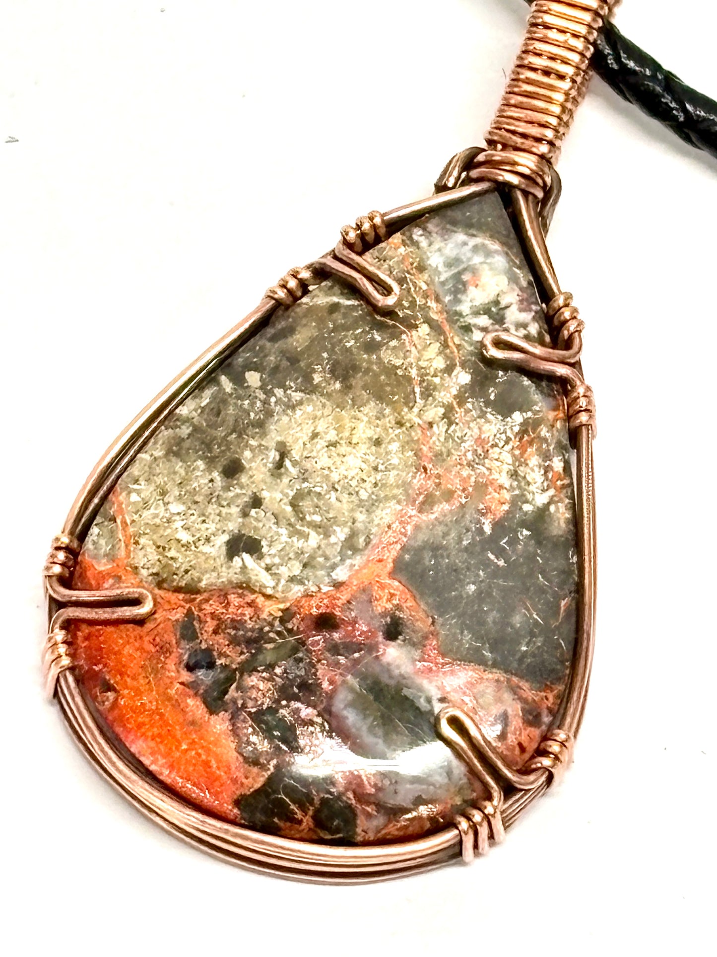 HANDMADE Lava Flow Jasper Wire Wrapped Copper Pendant Necklace, Handcrafted Artisan Unisex Jewelry for Him or Her