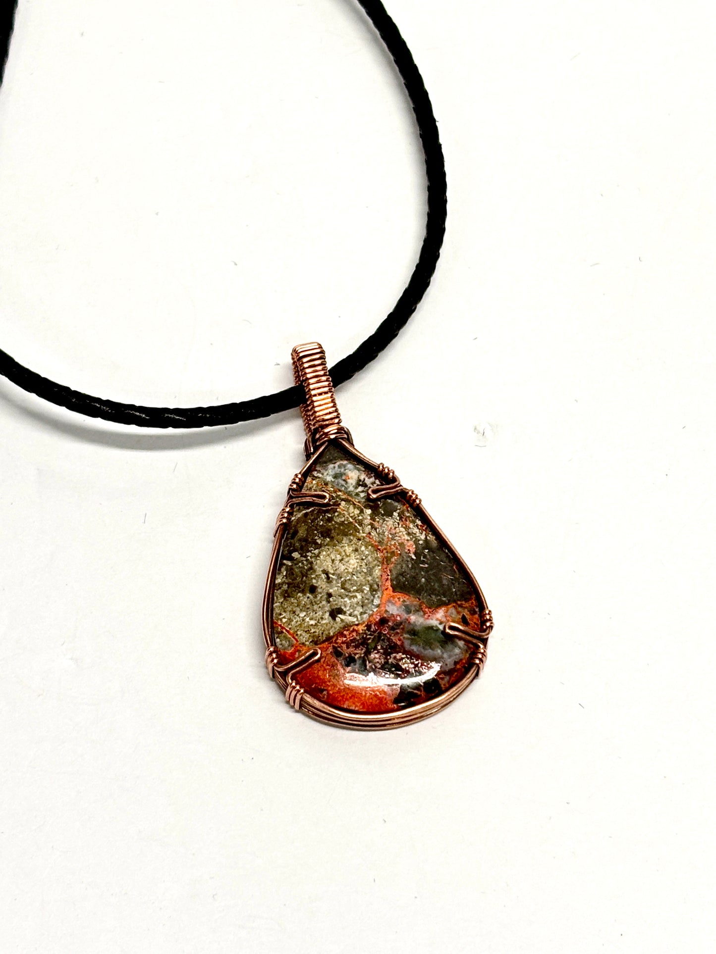 HANDMADE Lava Flow Jasper Wire Wrapped Copper Pendant Necklace, Handcrafted Artisan Unisex Jewelry for Him or Her