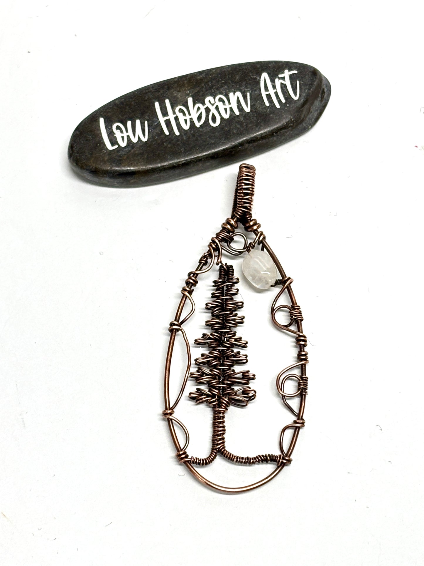 HAND CRAFTED Evergreen and Moonstone Wire Wrapped Copper Statement Necklace, Artisan Handmade Jewelry Unisex Gift for Him or Her
