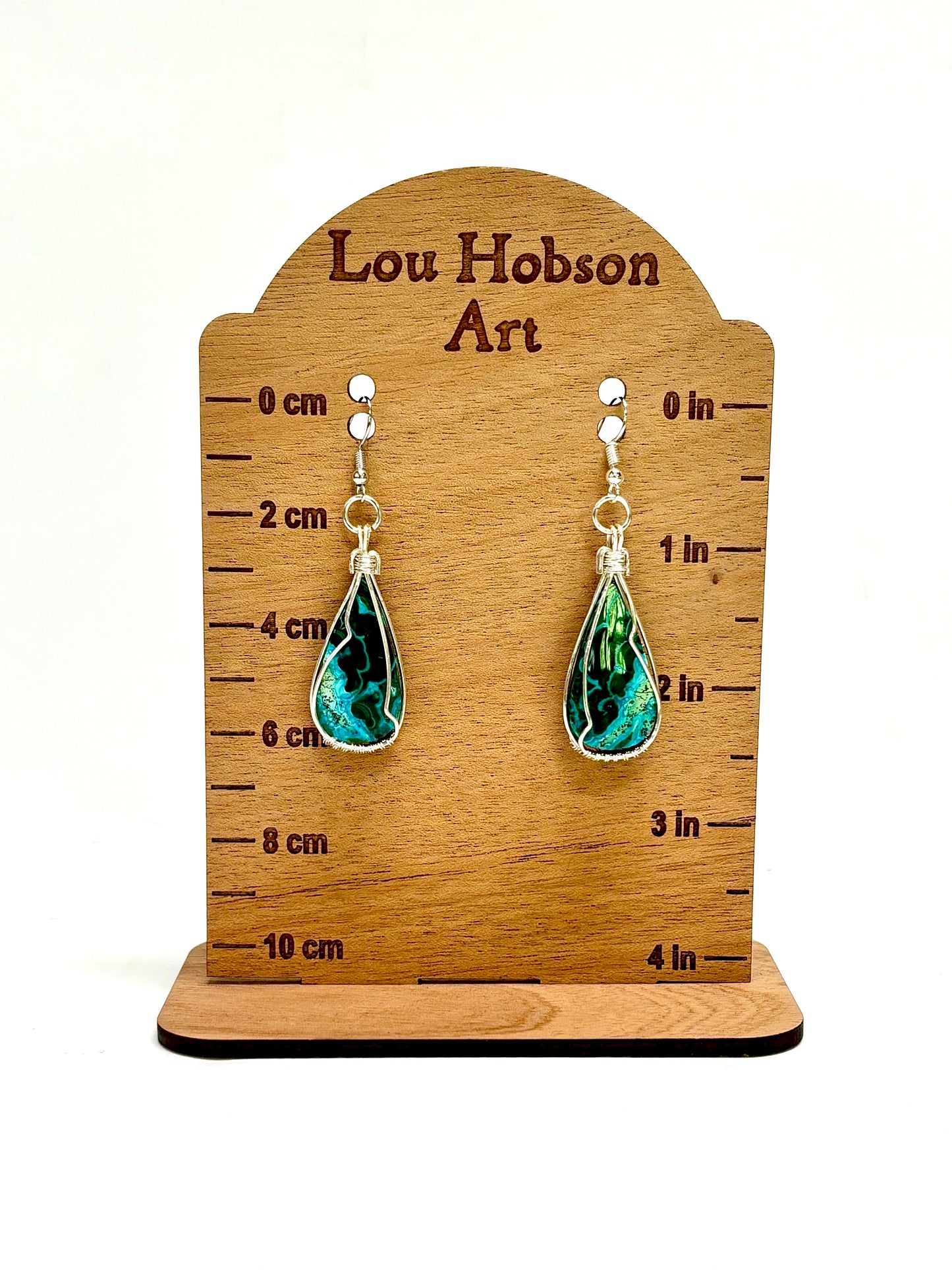 HAND CRAFTED Malachite Chrysocolla Wire Wrapped Silver Plated Copper Earrings, Handmade Gift for Her