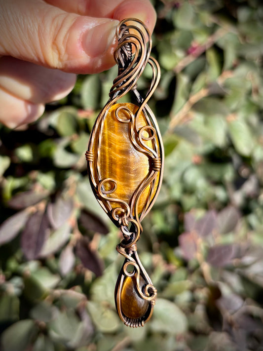 Tiger Eye and Copper Double Pendant