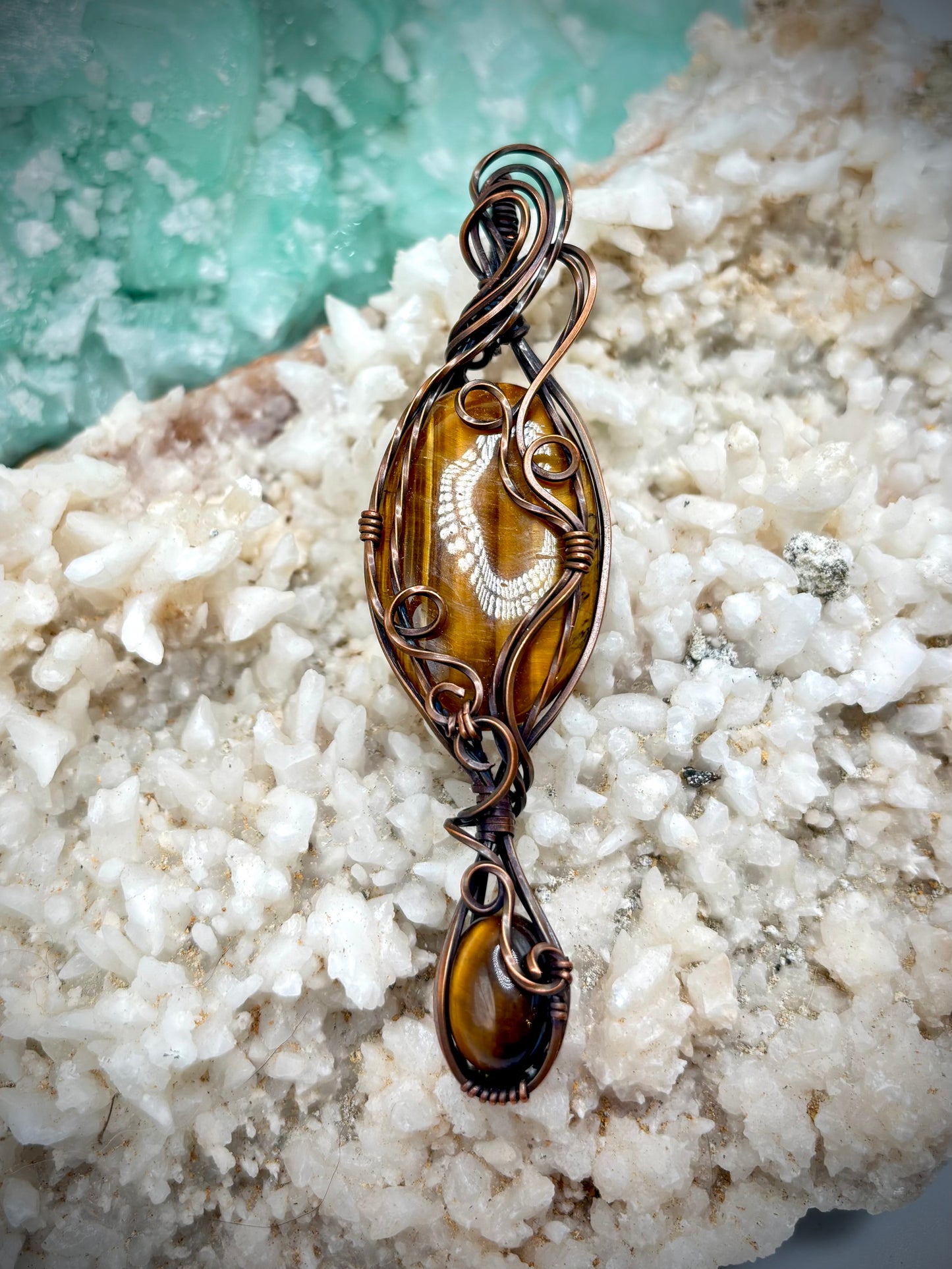 Tiger Eye and Copper Double Pendant