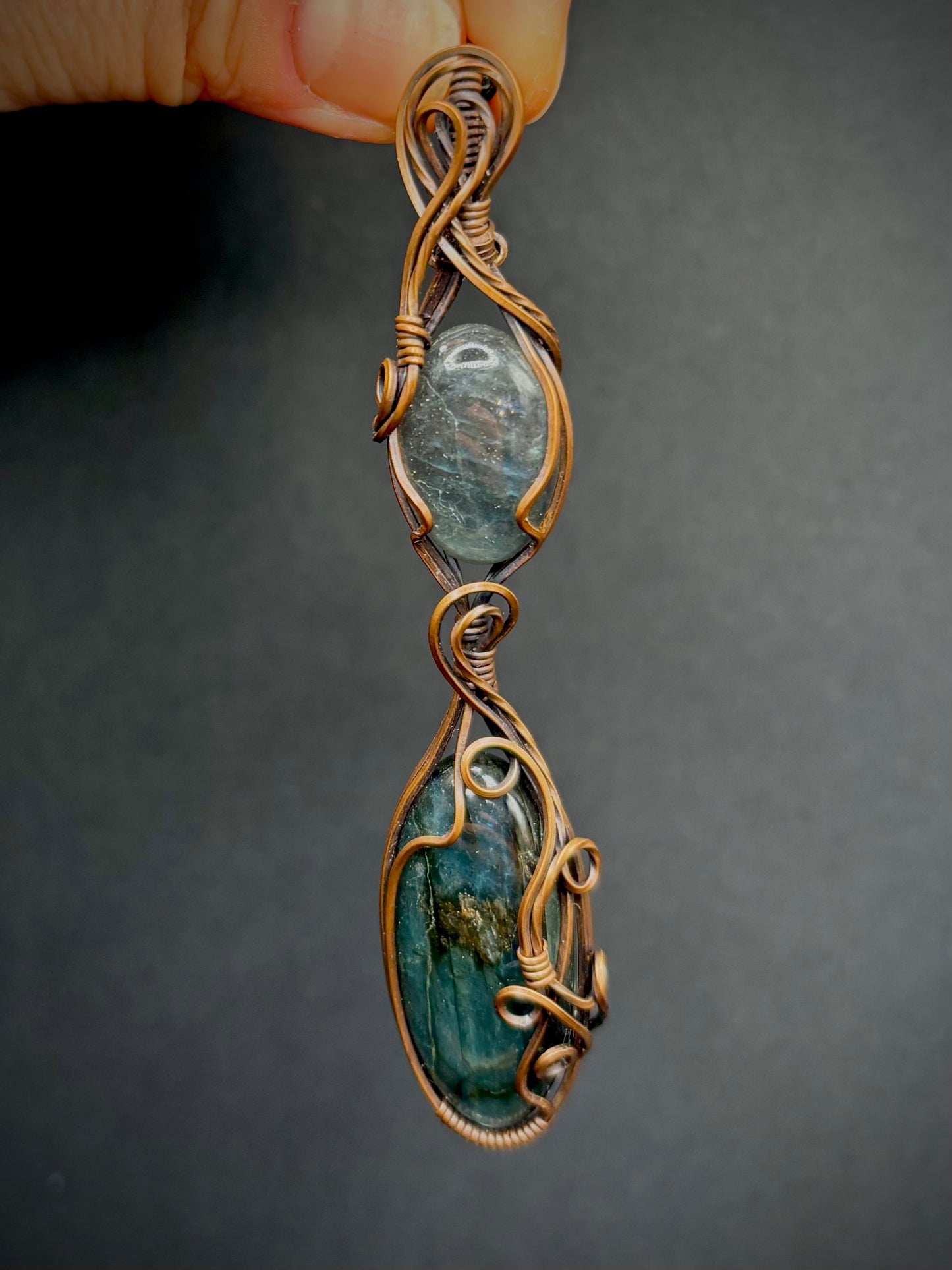 Blue Labradorite and Copper Double Pendant