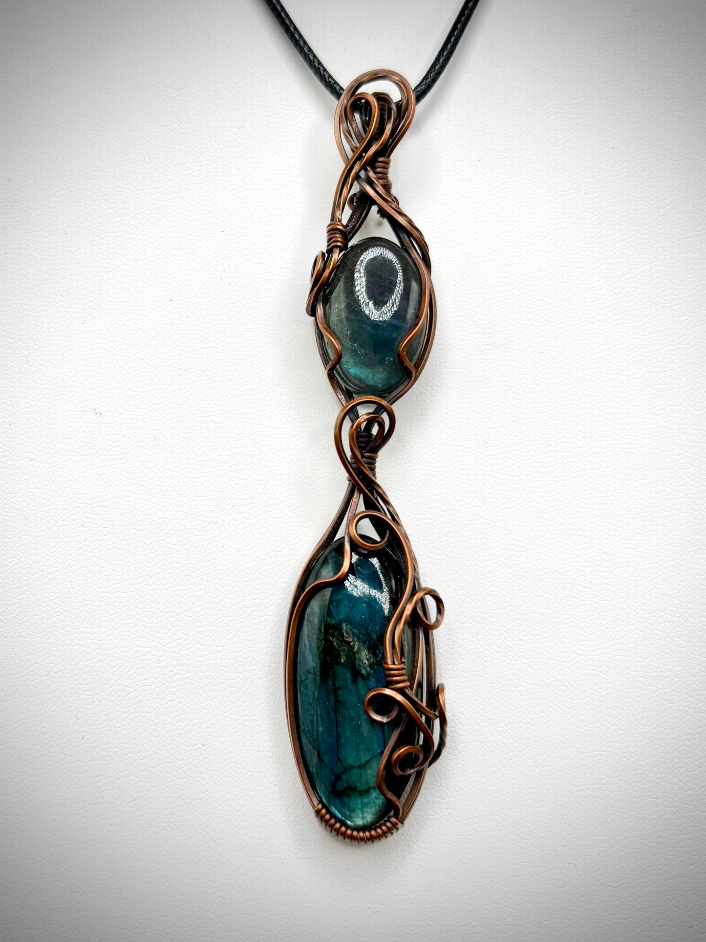 Blue Labradorite and Copper Double Pendant