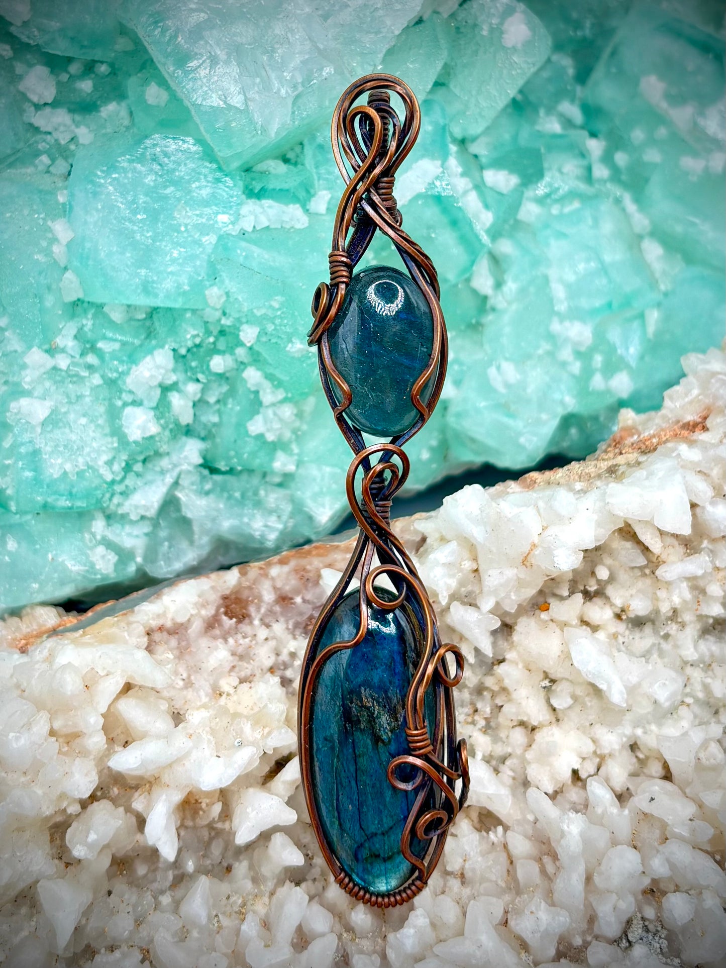 Blue Labradorite and Copper Double Pendant