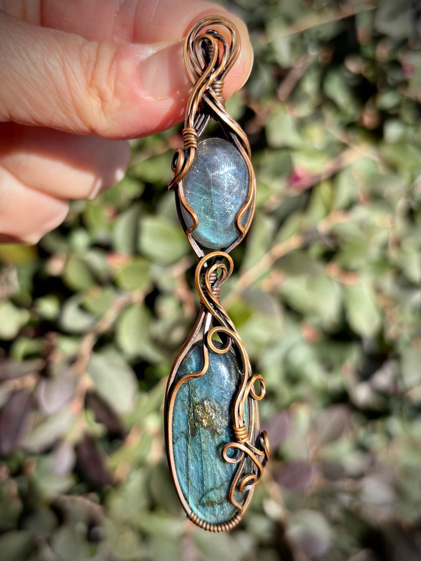 Blue Labradorite and Copper Double Pendant