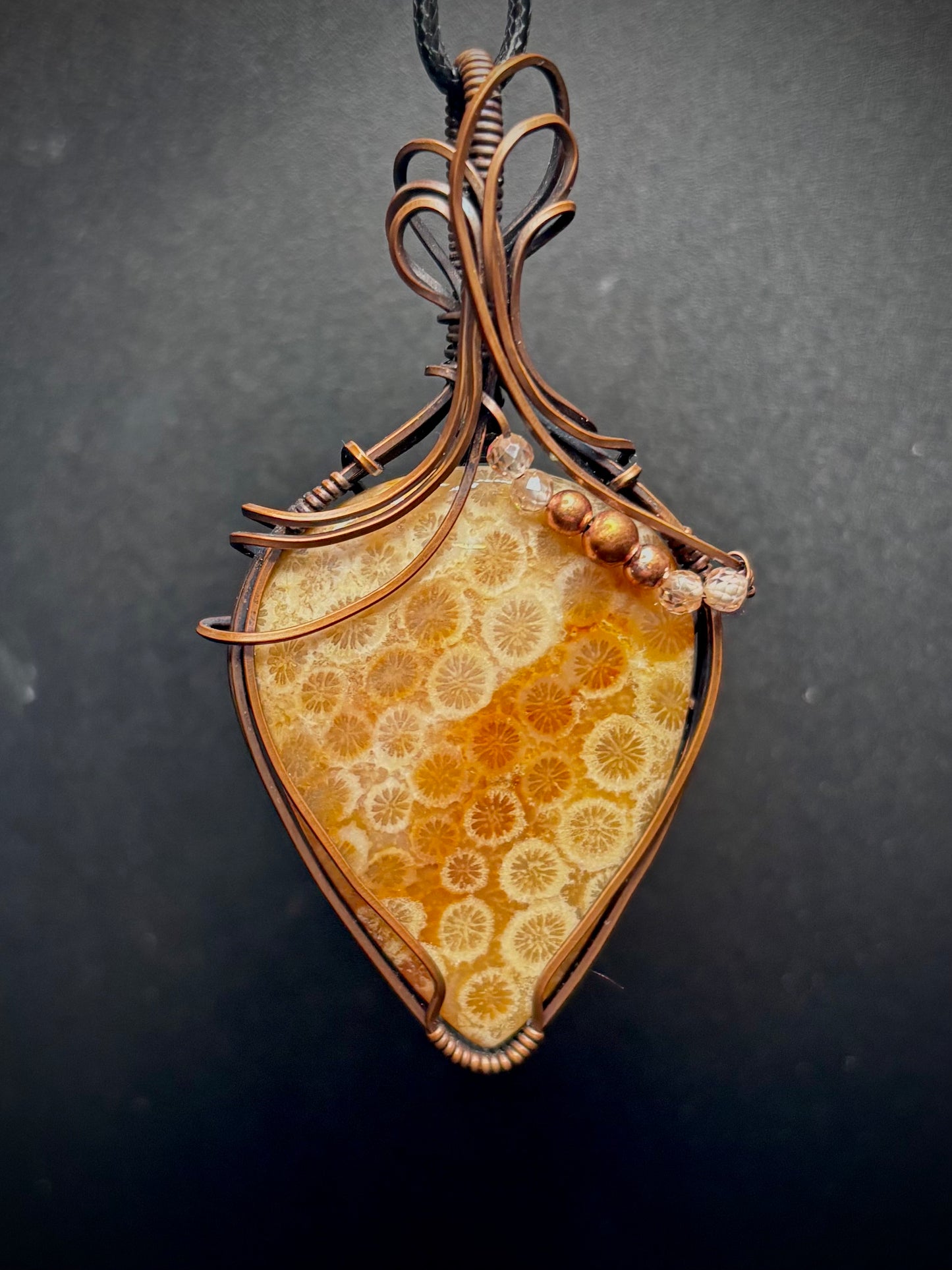 Fossilized Coral and Copper Pendant