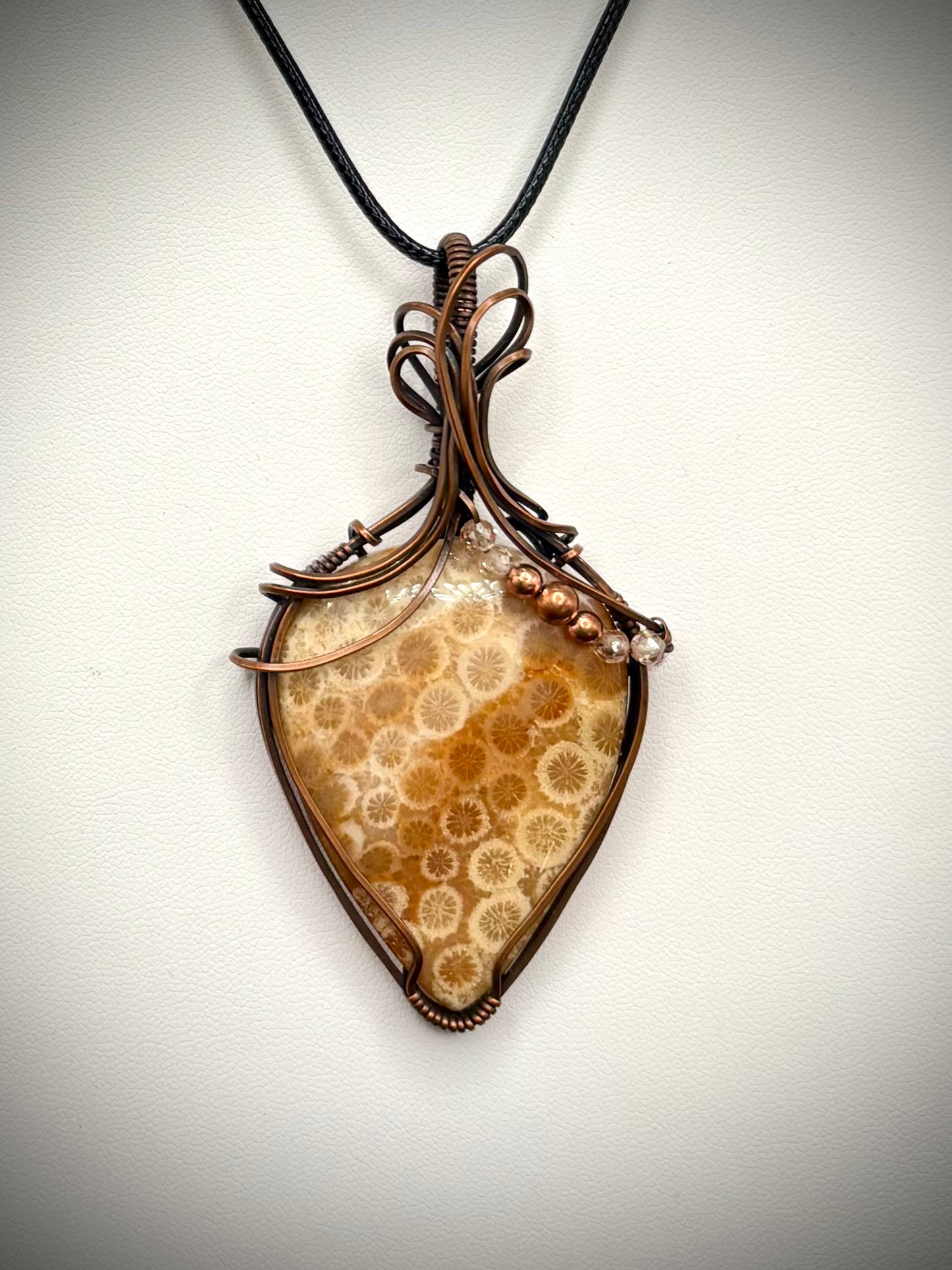 Fossilized Coral and Copper Pendant