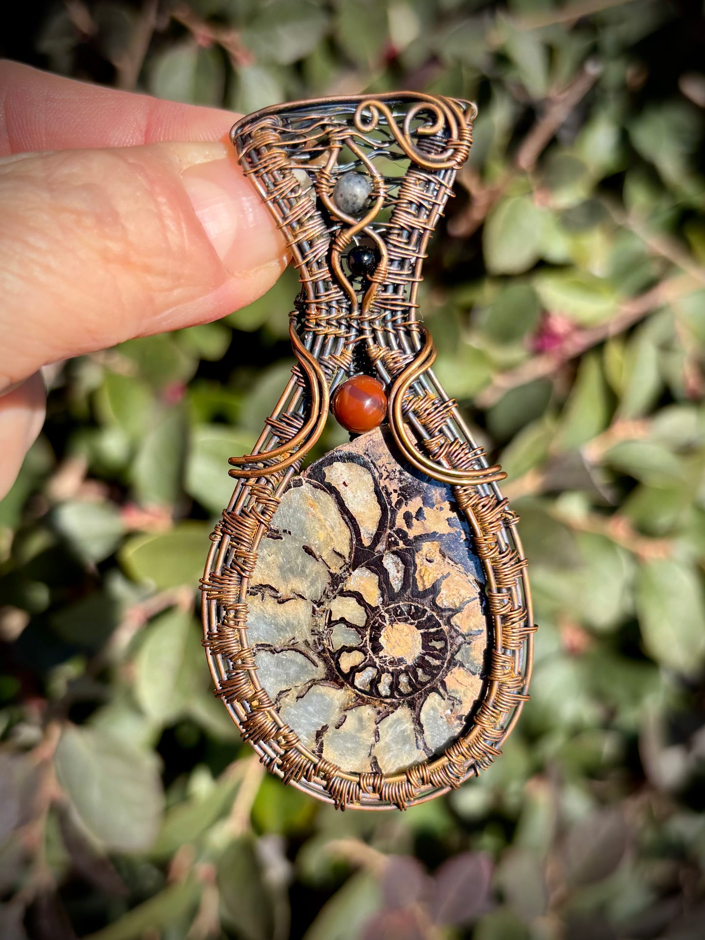 Ammonite and Copper Pendant