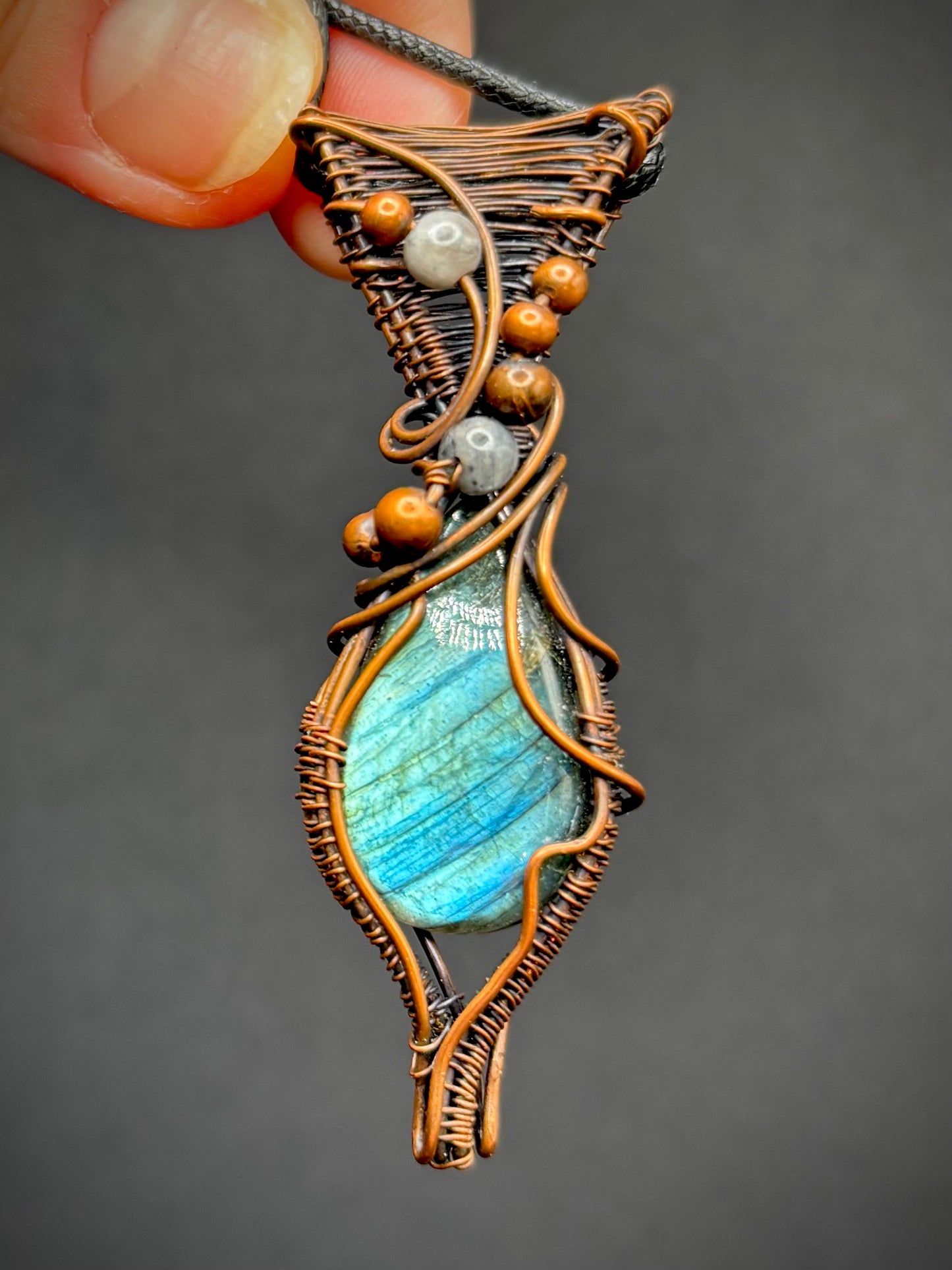 Flashy Labradorite and Copper Pendant