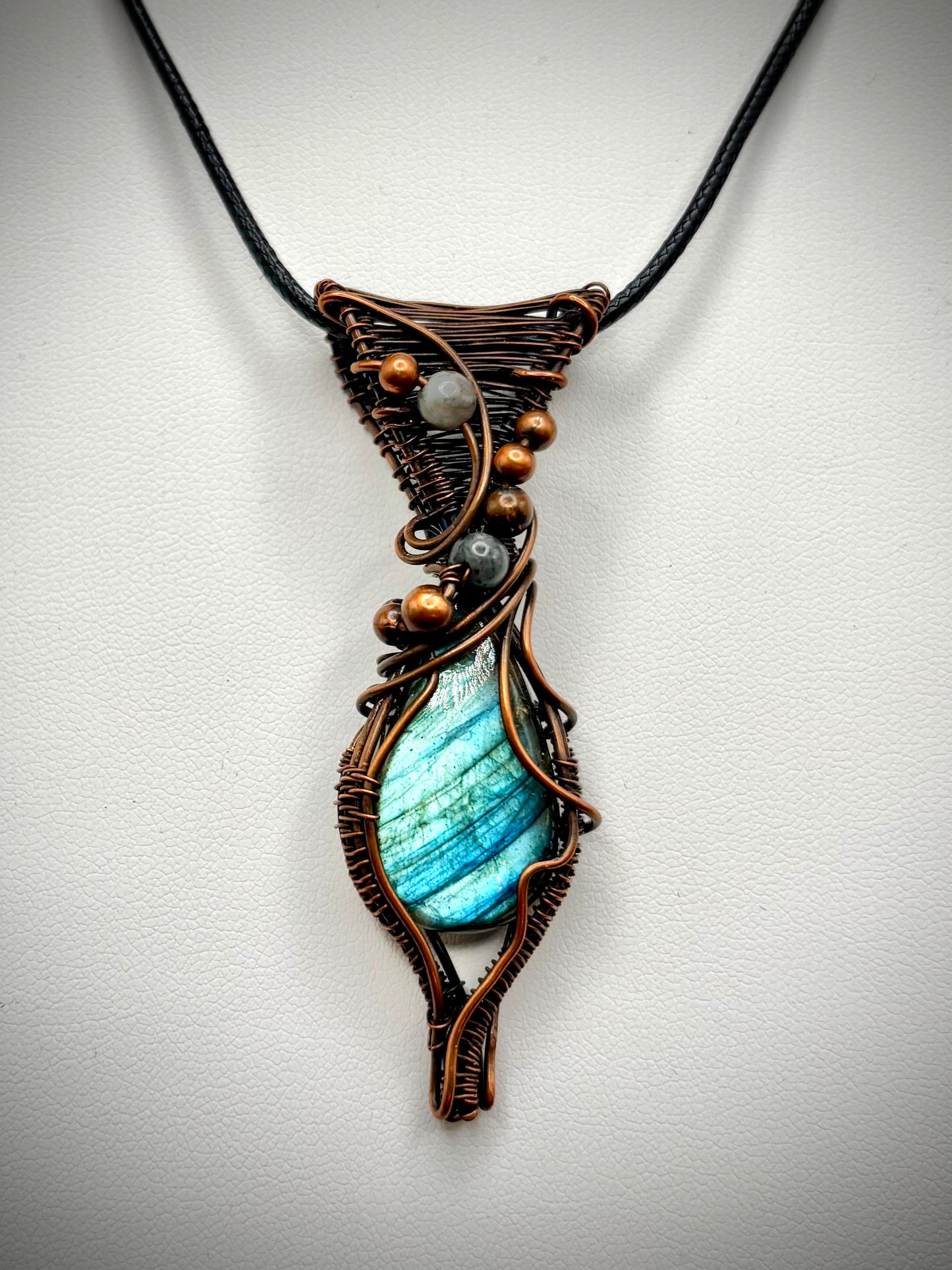 Flashy Labradorite and Copper Pendant