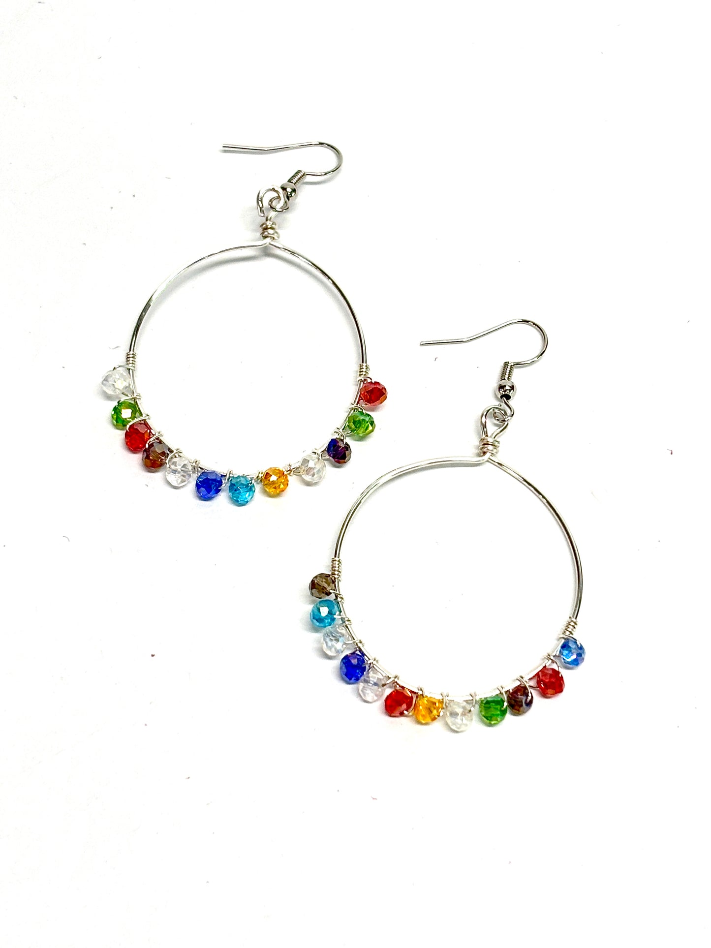 HANDMADE Faceted Glass Bead Wire Wrapped Colorful Earrings, Artisan Jewelry Gift for Her