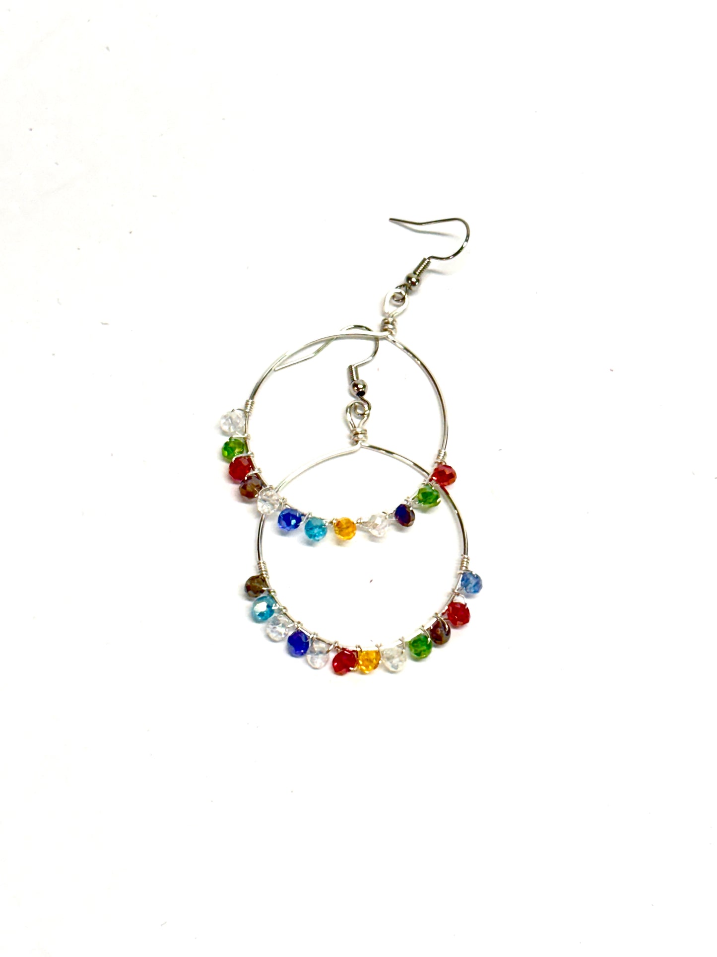HANDMADE Faceted Glass Bead Wire Wrapped Colorful Earrings, Artisan Jewelry Gift for Her