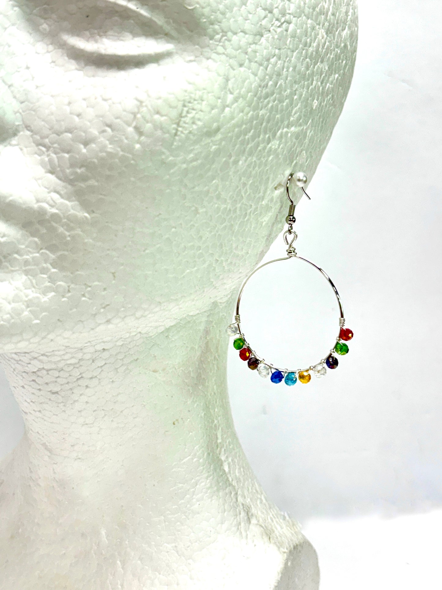 HANDMADE Faceted Glass Bead Wire Wrapped Colorful Earrings, Artisan Jewelry Gift for Her