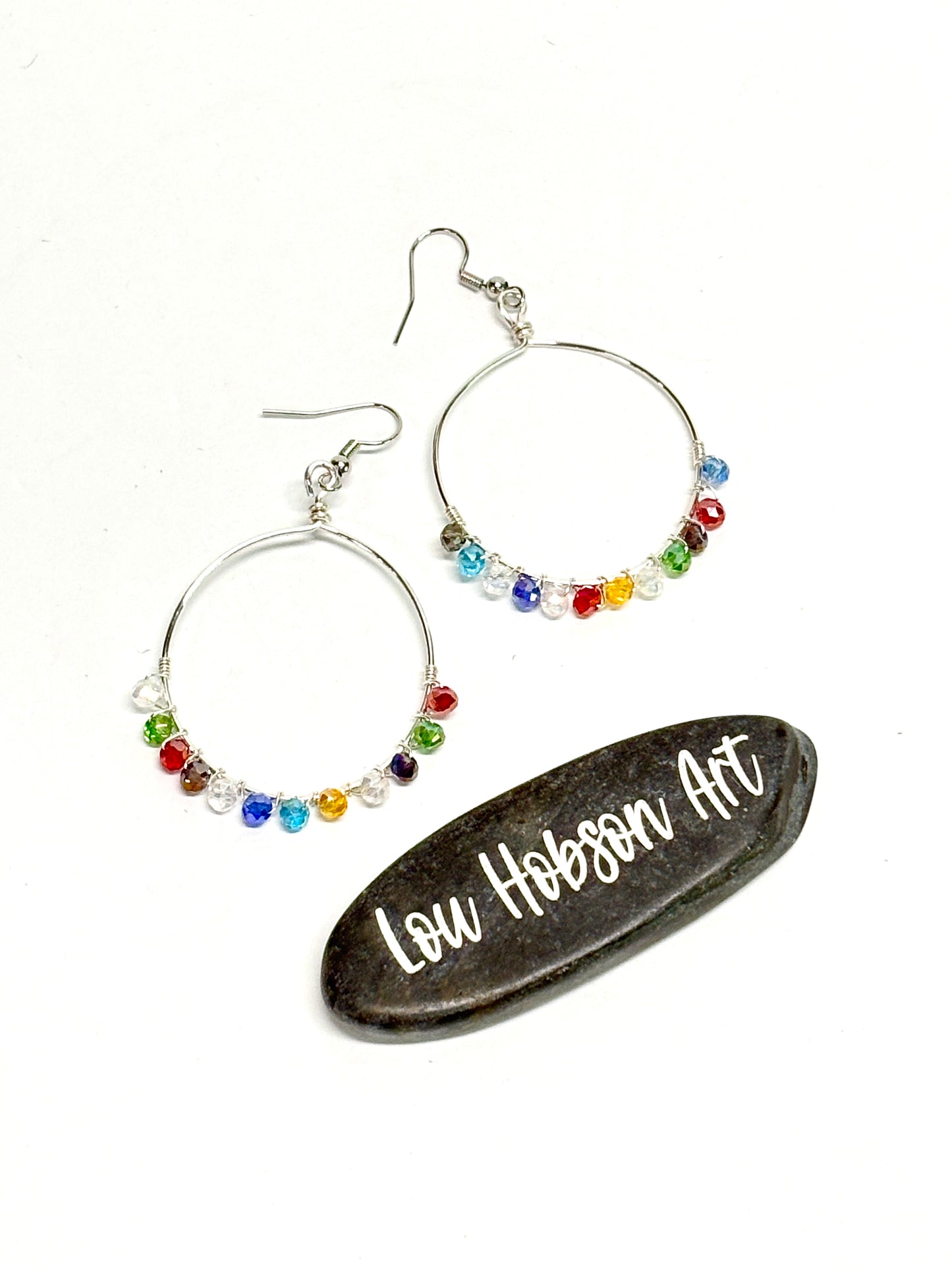 HANDMADE Faceted Glass Bead Wire Wrapped Colorful Earrings, Artisan Jewelry Gift for Her