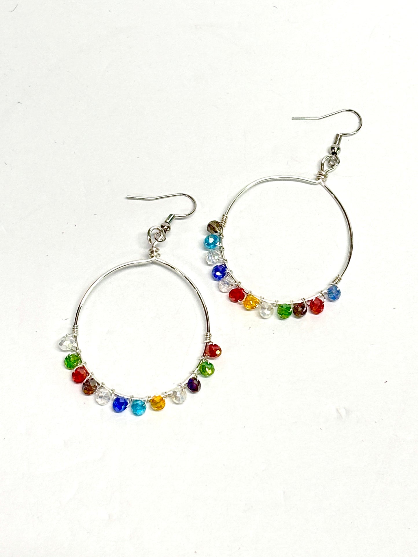 HANDMADE Faceted Glass Bead Wire Wrapped Colorful Earrings, Artisan Jewelry Gift for Her