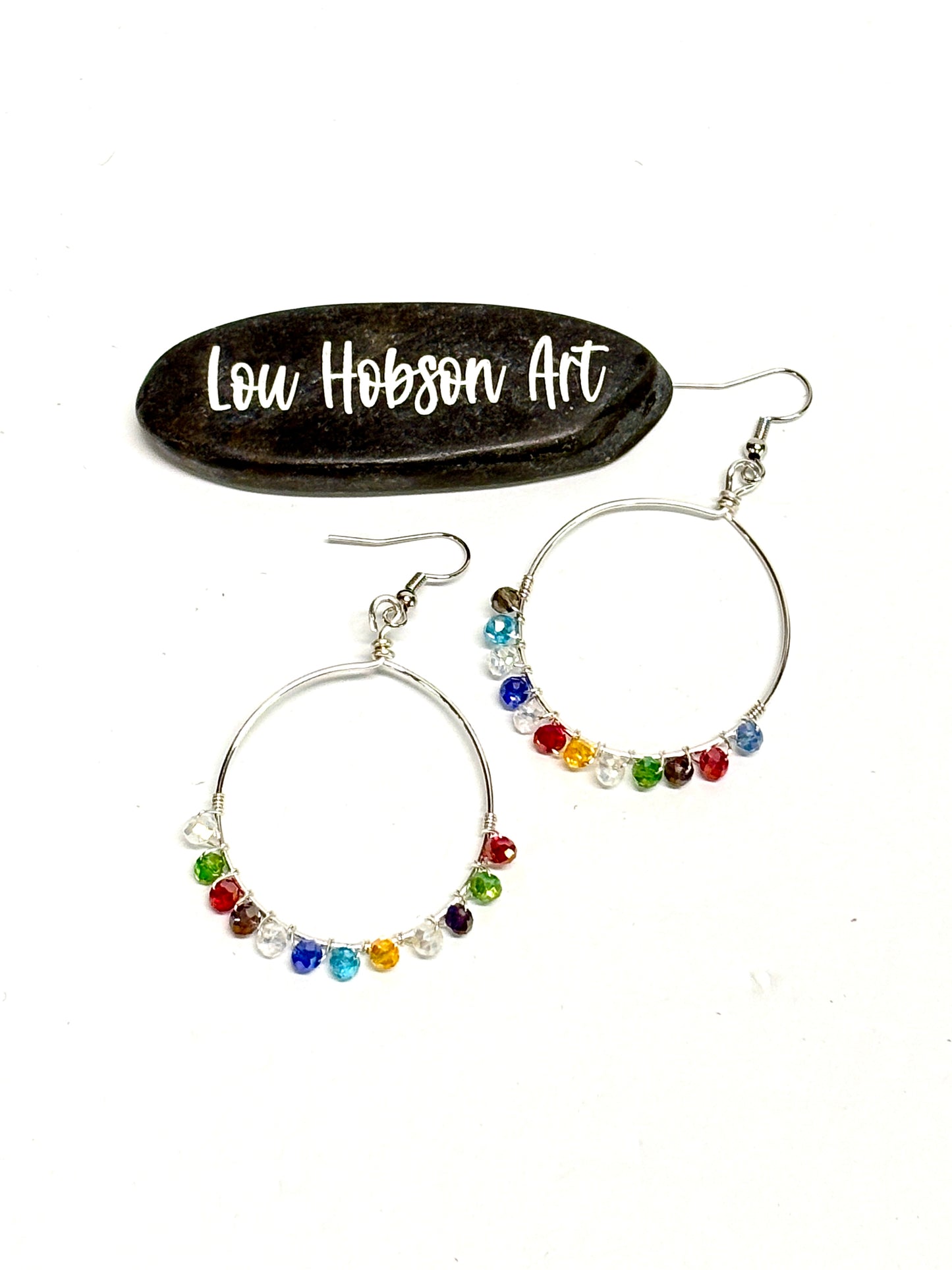HANDMADE Faceted Glass Bead Wire Wrapped Colorful Earrings, Artisan Jewelry Gift for Her