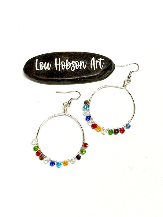 HANDMADE Faceted Glass Bead Wire Wrapped Colorful Earrings, Artisan Jewelry Gift for Her